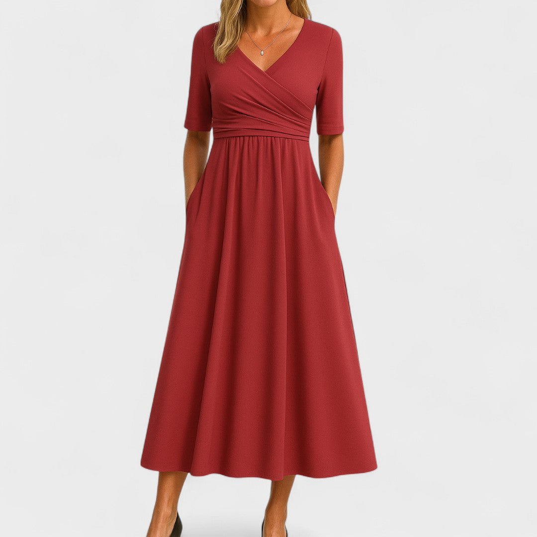 Vestido Midi Mujer Poliéster Elegante Corte en A Versátil 3