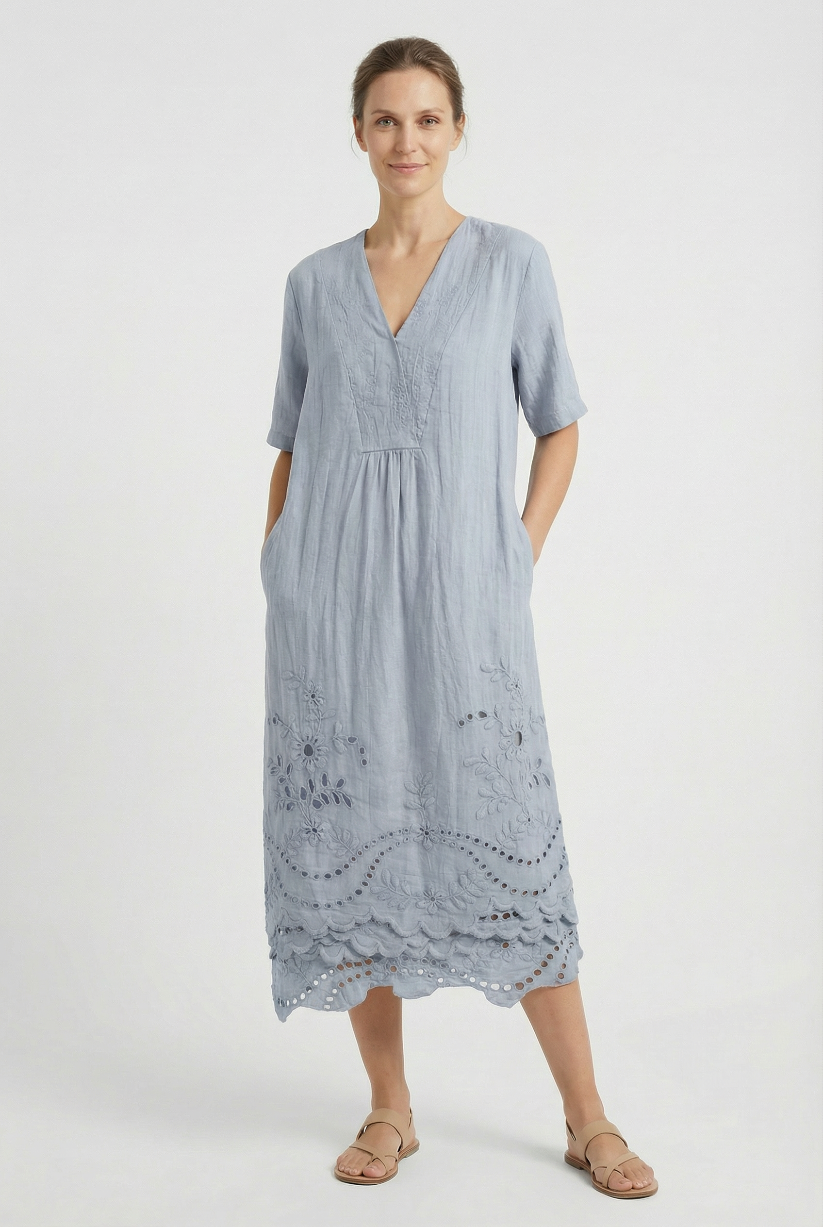 Vestido Midi Mujer Poliéster Estampado Floral Escote en V Casual 4
