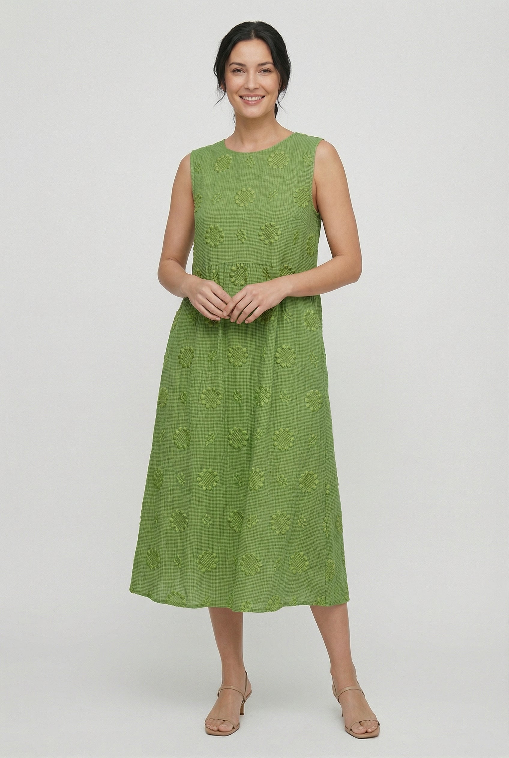 Vestido Midi Mujer Poliéster Sin Mangas Estampado Circular Con Bolsillos Laterales 0