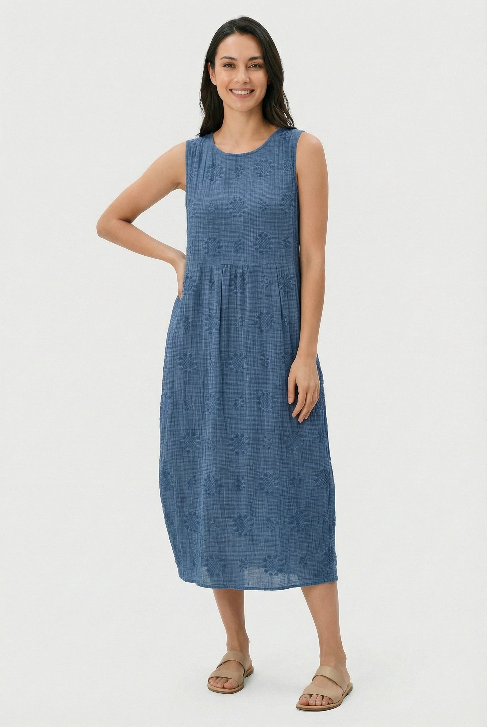 Vestido Midi Mujer Poliéster Sin Mangas Estampado Circular Con Bolsillos Laterales 4