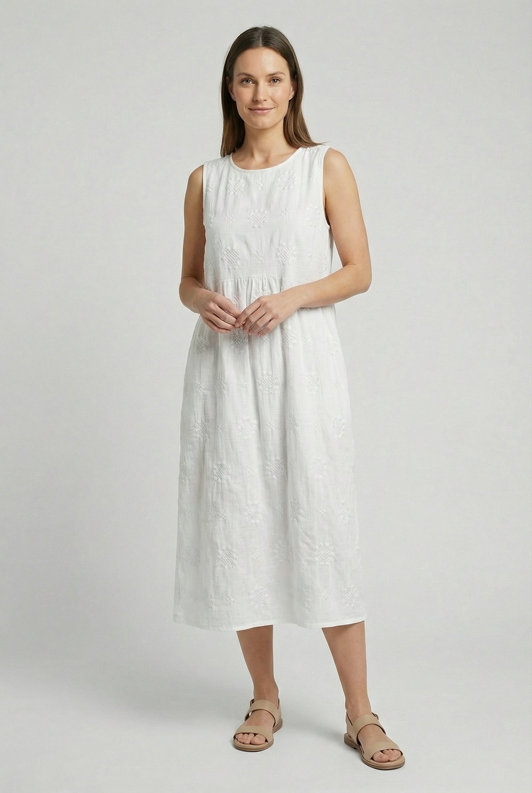 Vestido Midi Mujer Poliéster Sin Mangas Estampado Circular Con Bolsillos Laterales 8