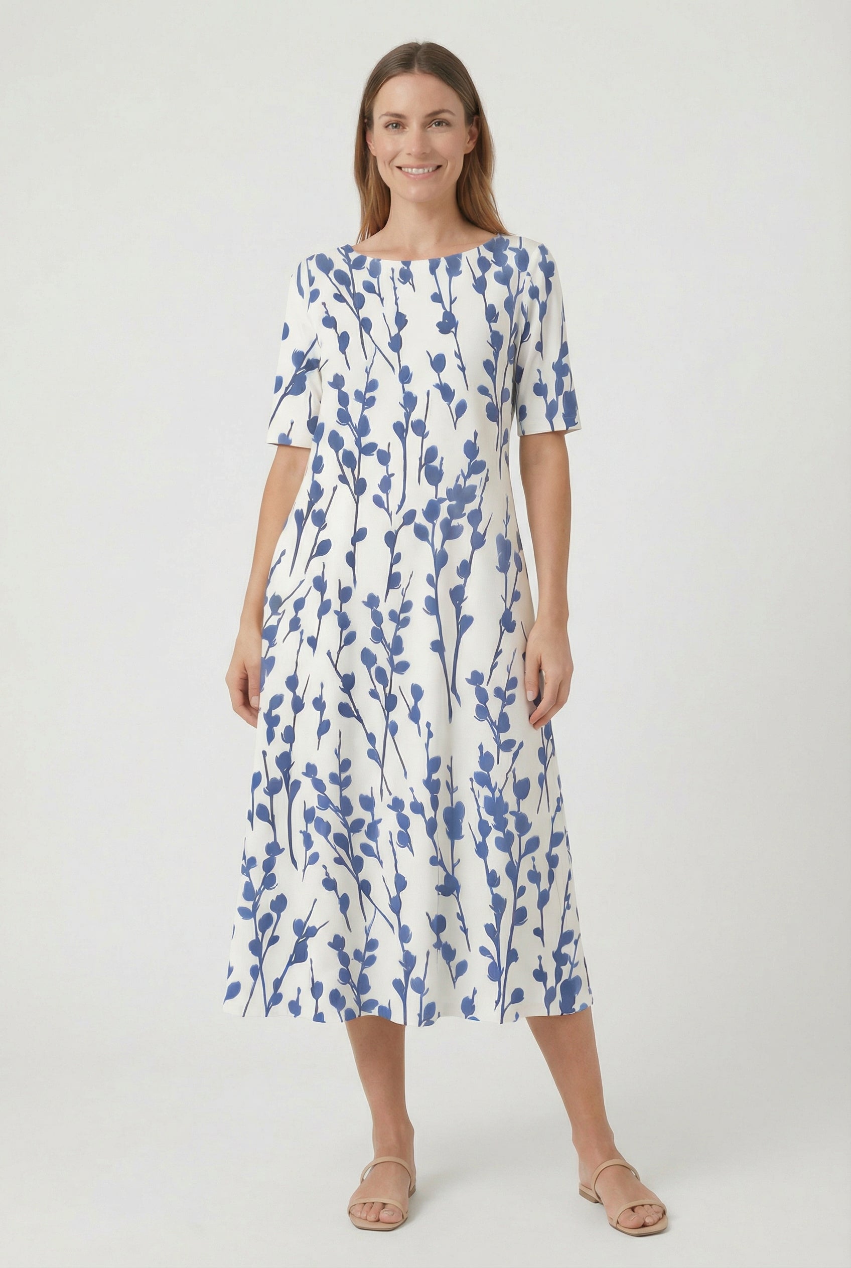 Vestido Midi Mujer Tejido Floral Corte A con Bolsillos para Primavera y Verano 0