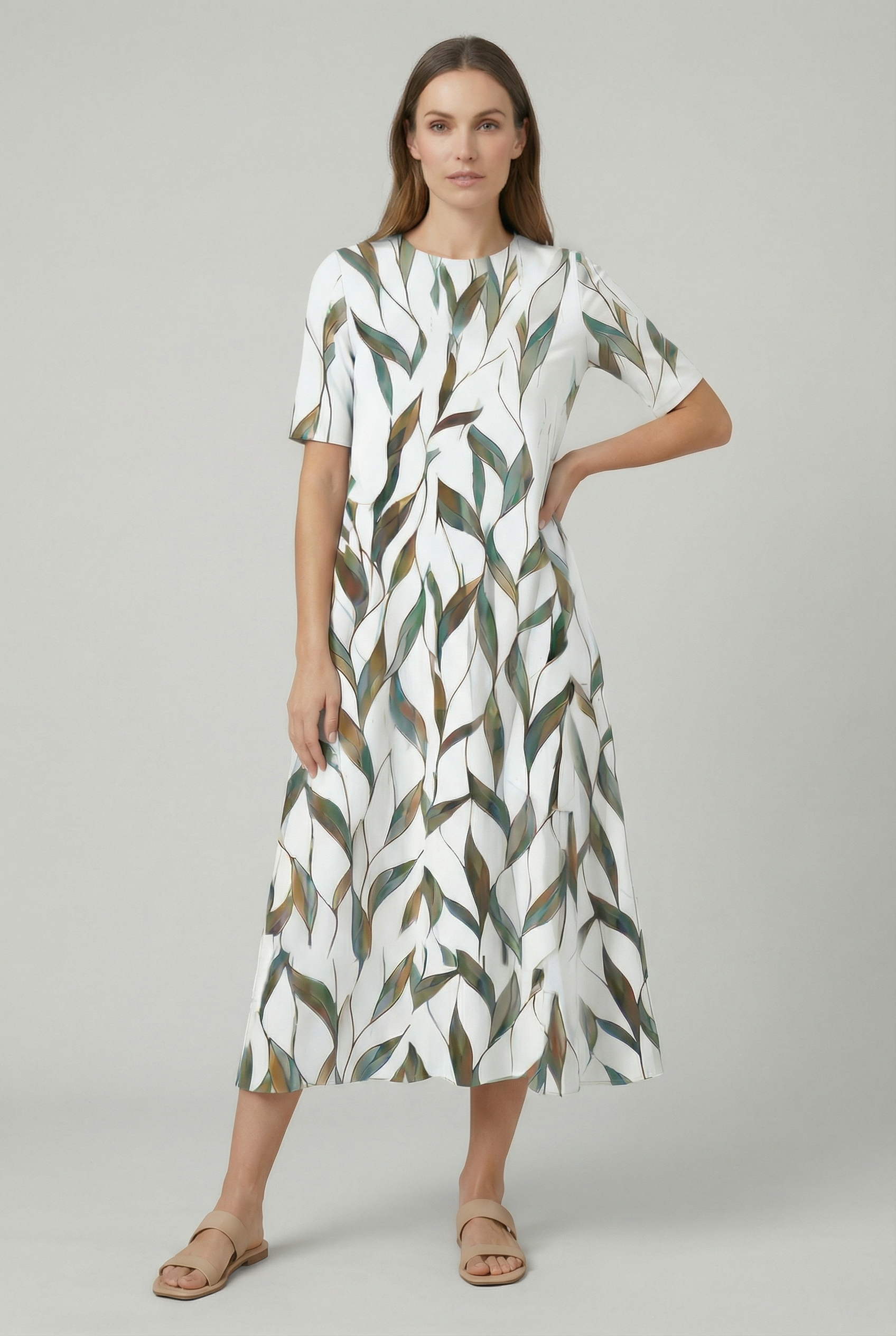 Vestido Midi Mujer Tejido Floral Corte A con Bolsillos para Primavera y Verano 3