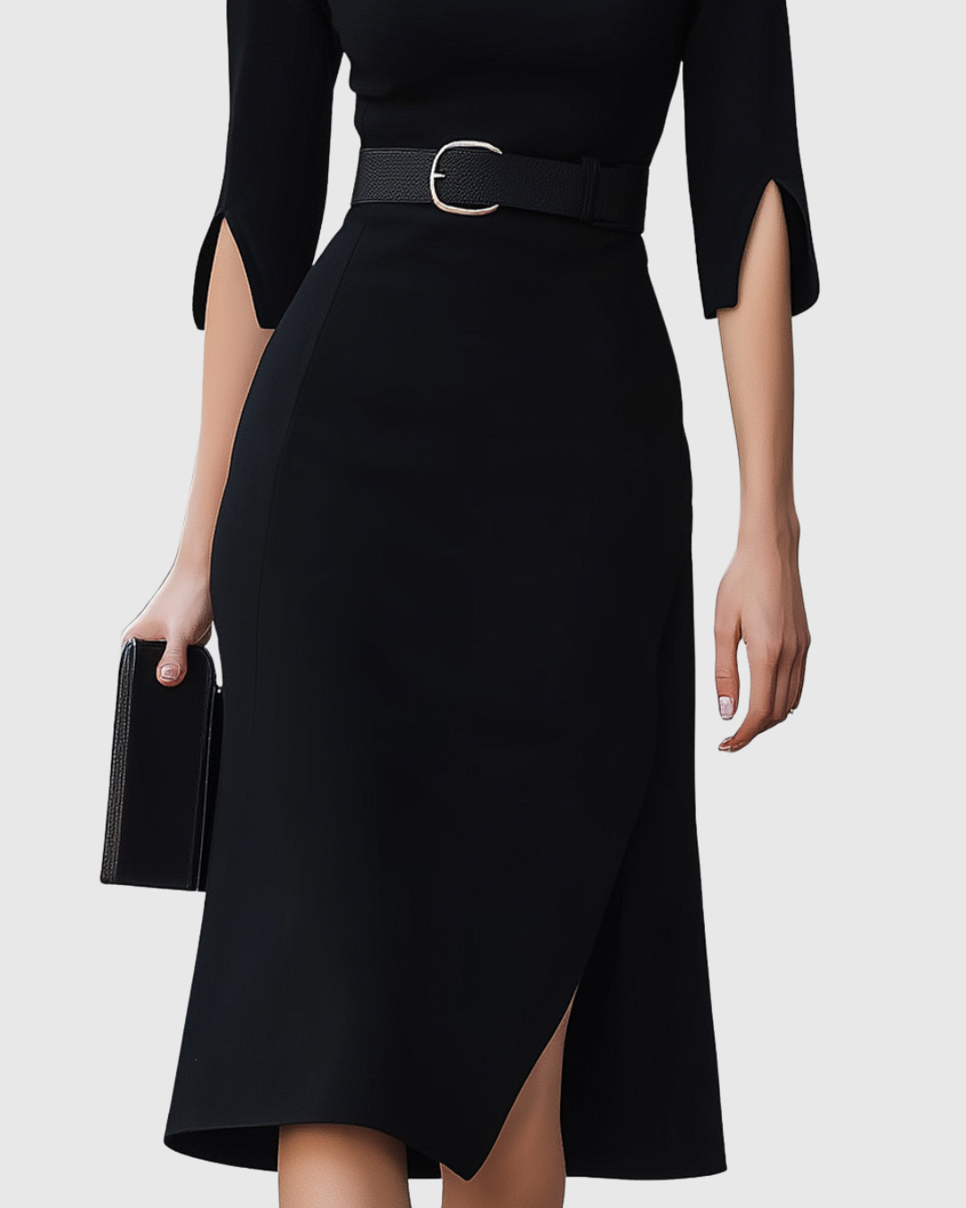 Vestido Midi Mujer Tejido Suave con Cinturón y Aberturas para Fiesta Elegante 3