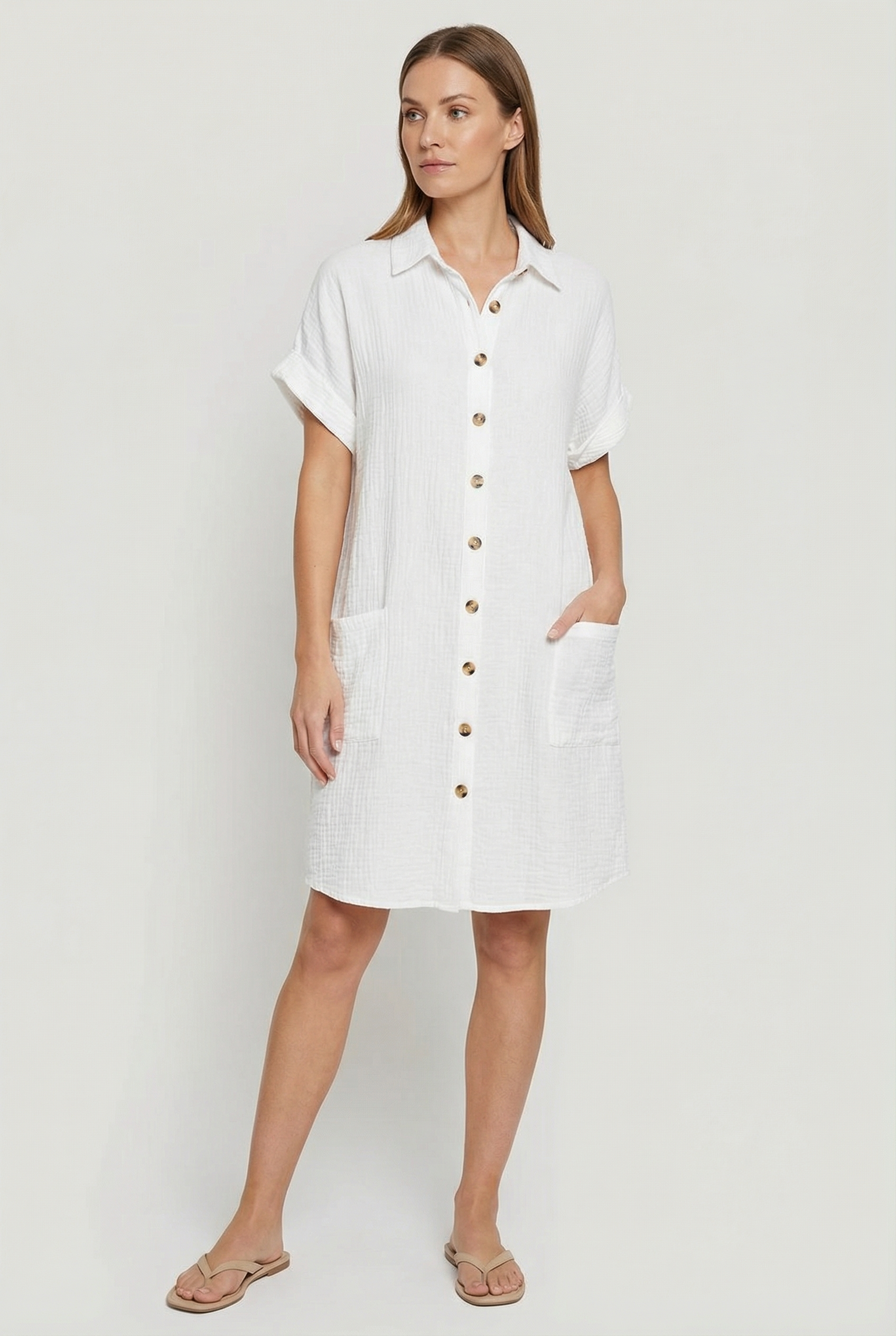 Vestido Mujer Algodón Tipo Polo Con Bolsillos Diseño Casual Primavera Verano 0