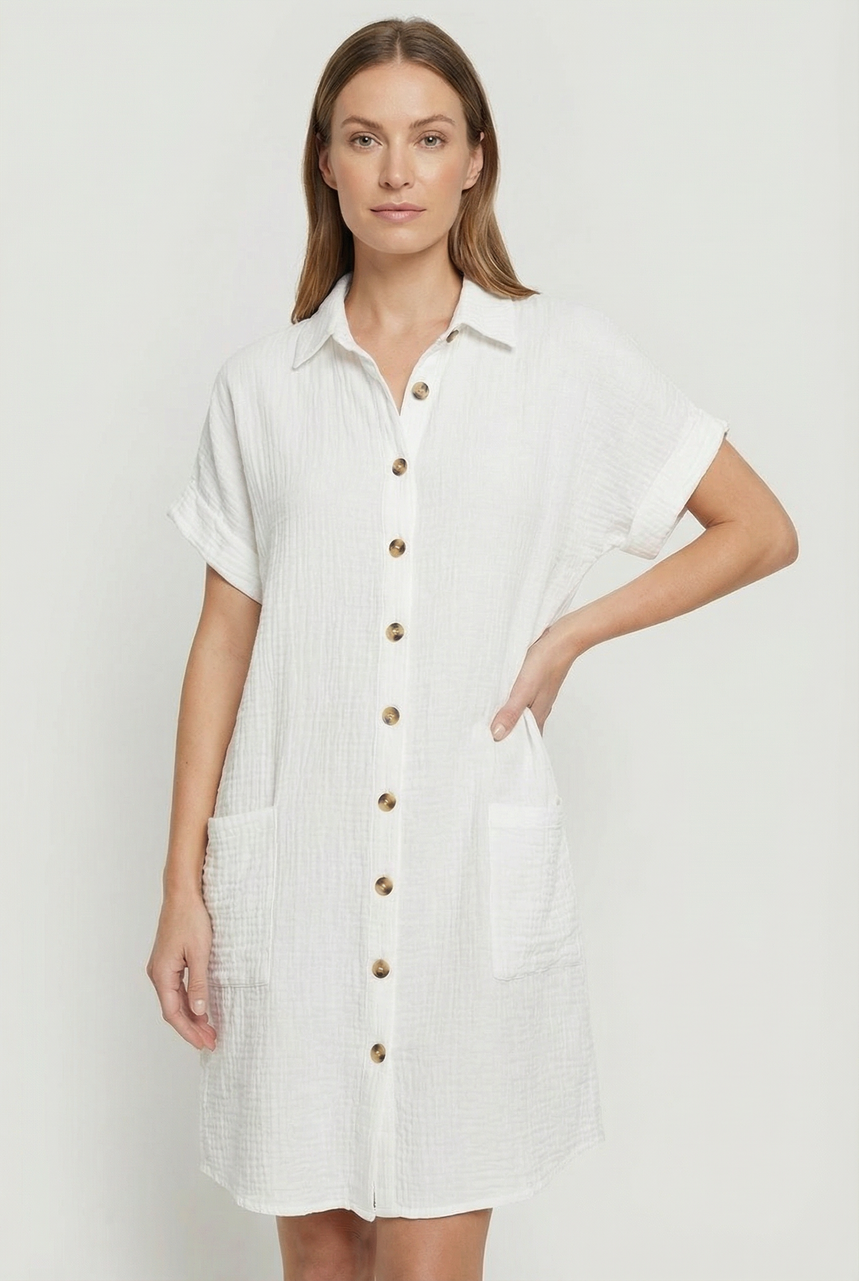 Vestido Mujer Algodón Tipo Polo Con Bolsillos Diseño Casual Primavera Verano 1