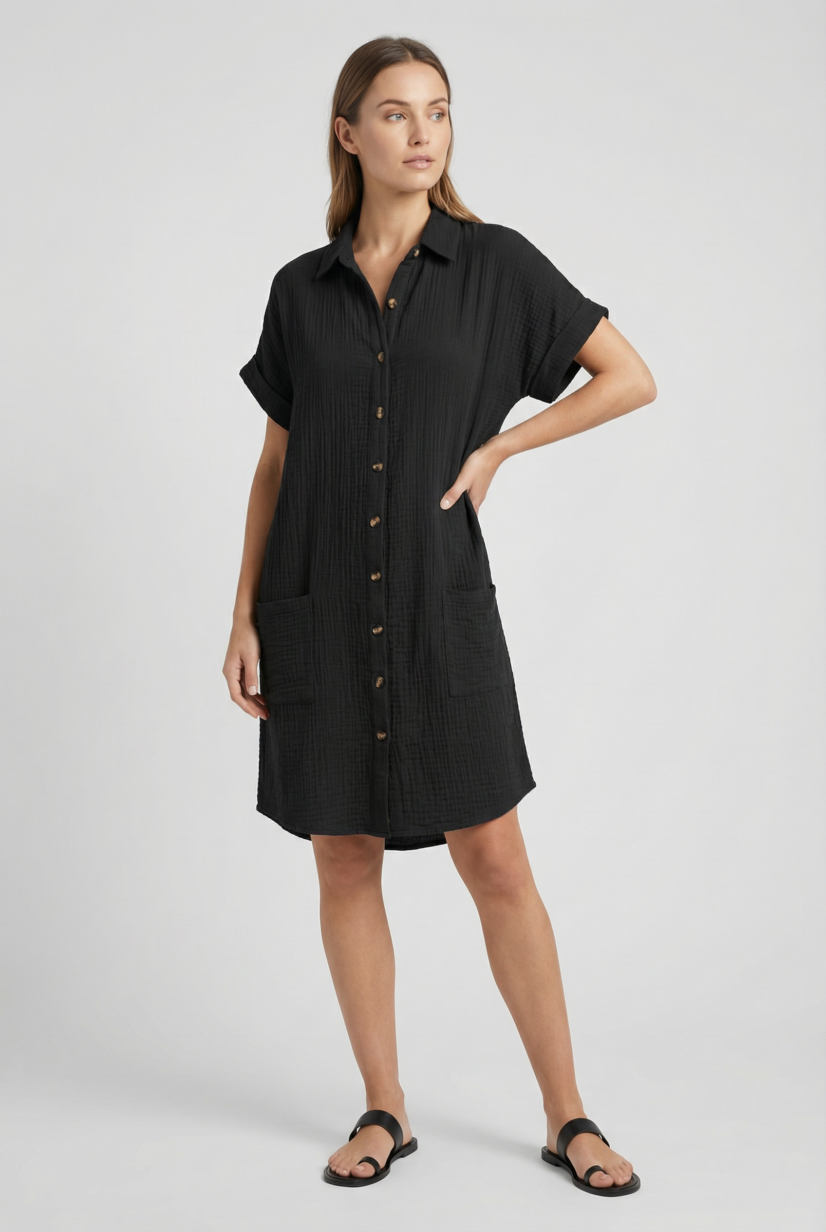 Vestido Mujer Algodón Tipo Polo Con Bolsillos Diseño Casual Primavera Verano 3