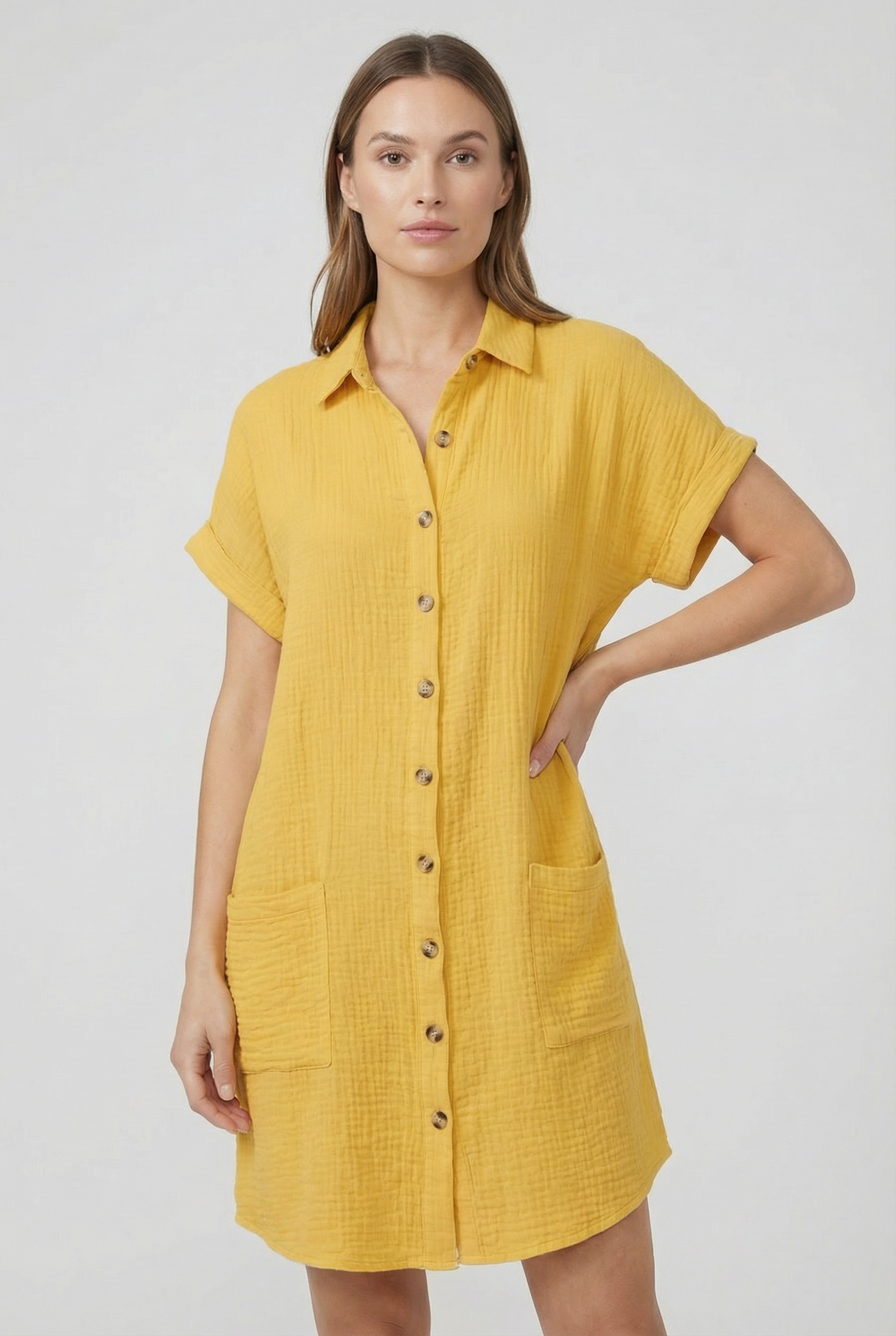 Vestido Mujer Algodón Tipo Polo Con Bolsillos Diseño Casual Primavera Verano 4