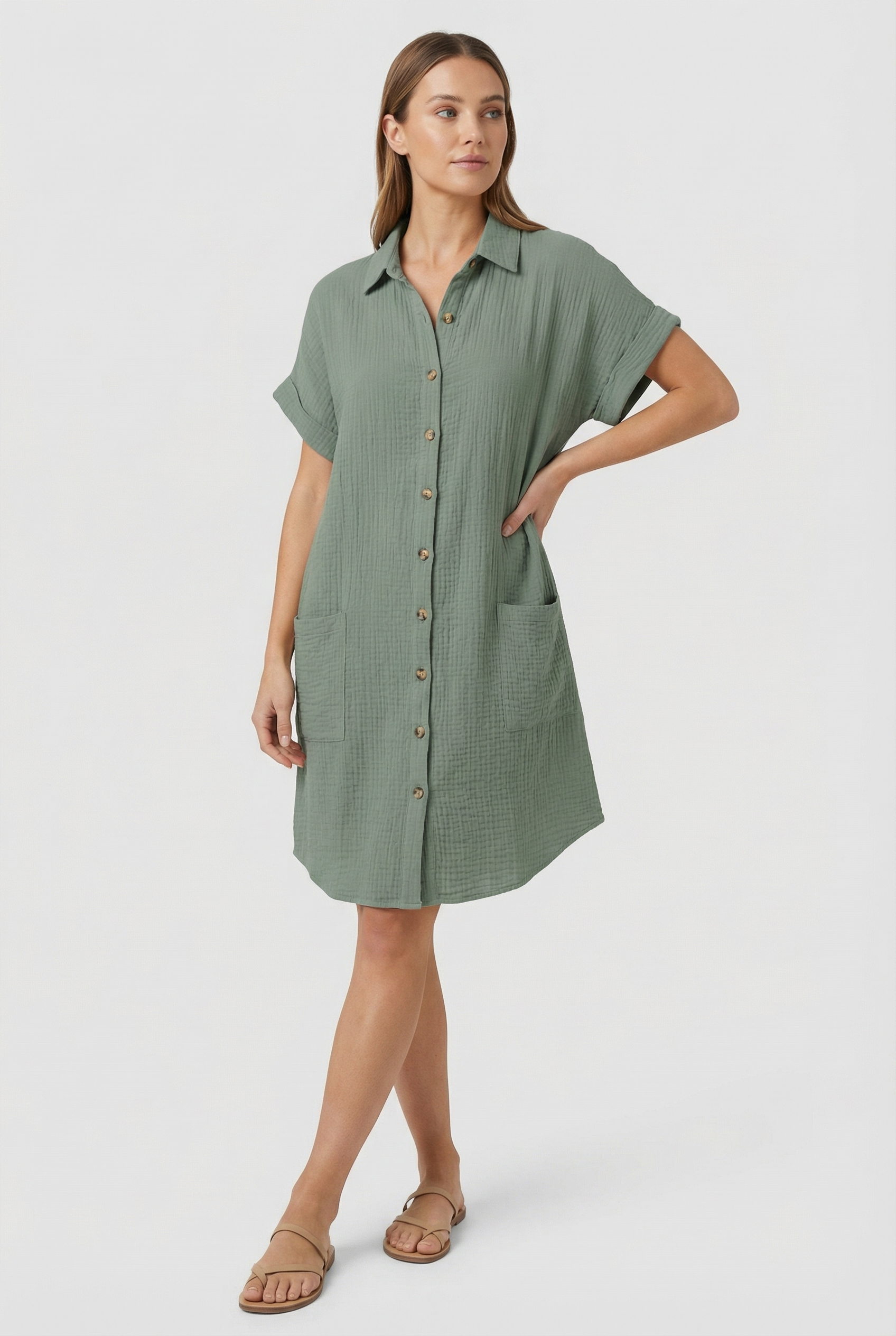 Vestido Mujer Algodón Tipo Polo Con Bolsillos Diseño Casual Primavera Verano 7