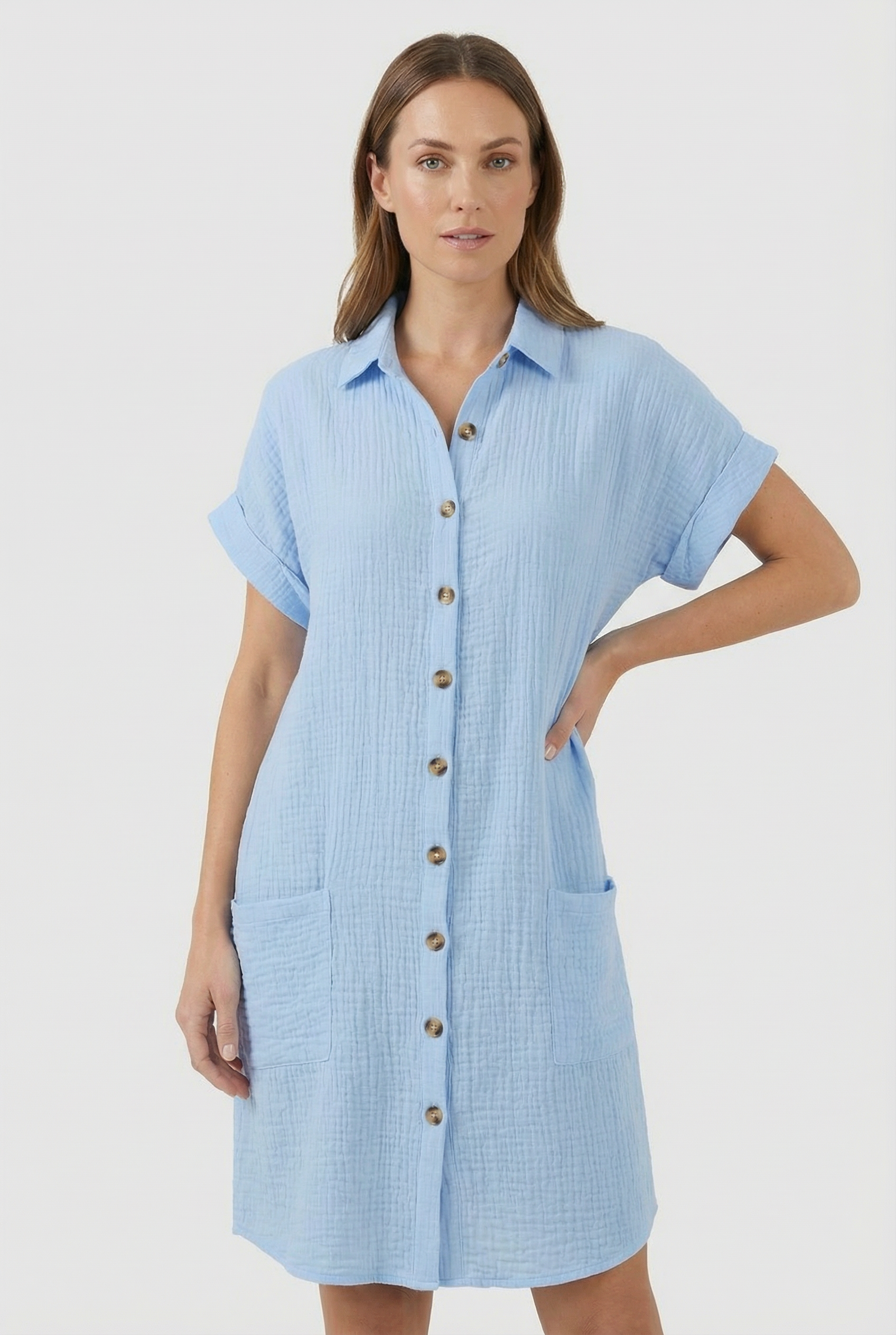 Vestido Mujer Algodón Tipo Polo Con Bolsillos Diseño Casual Primavera Verano 8