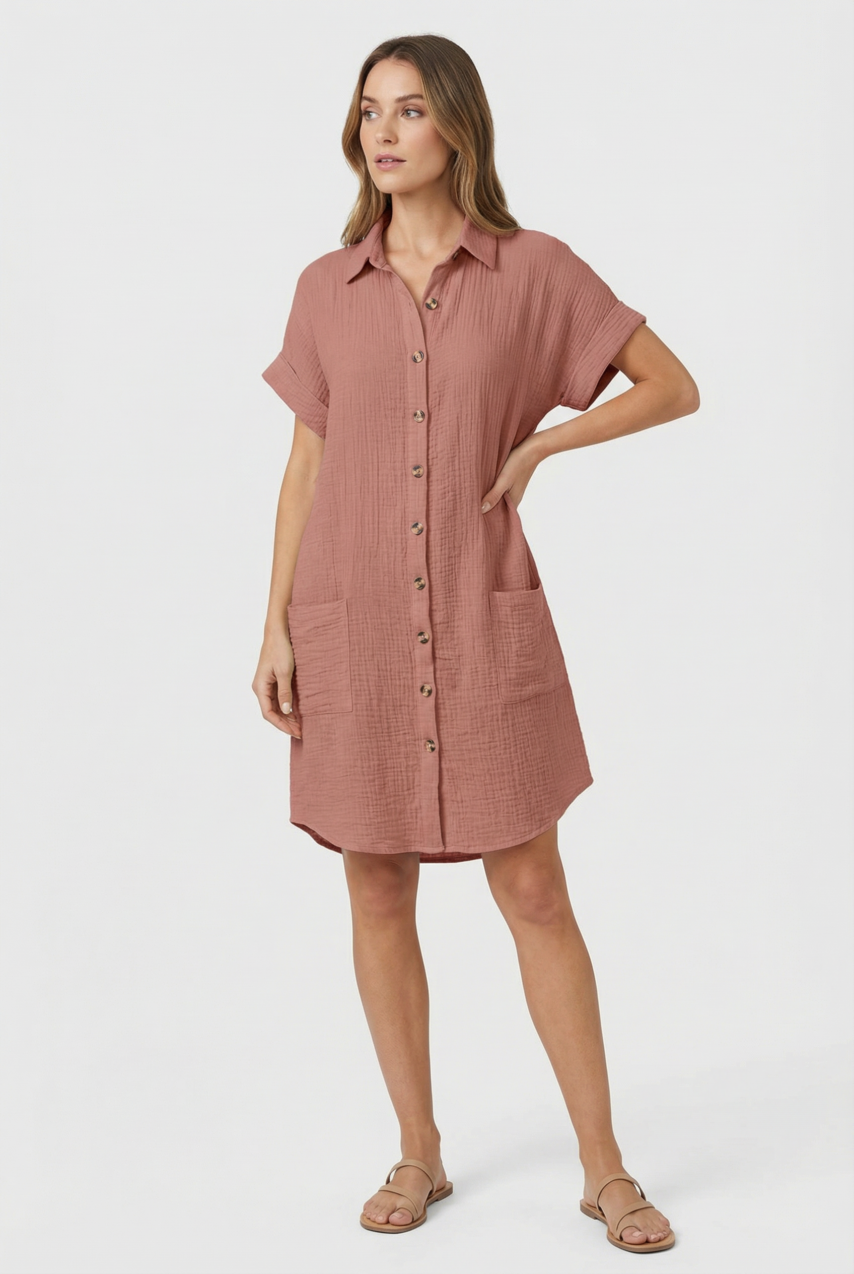 Vestido Mujer Algodón Tipo Polo Con Bolsillos Diseño Casual Primavera Verano 9