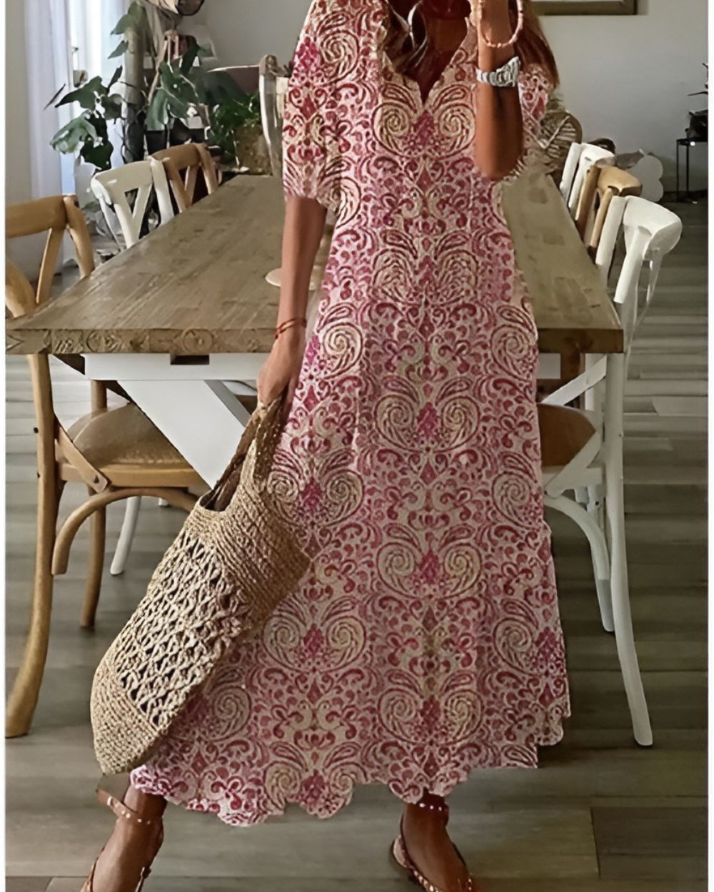 Vestido Mujer Boho Tela Ligera Ajuste Fluido Con Patrones Y Detalles De Borlas 4