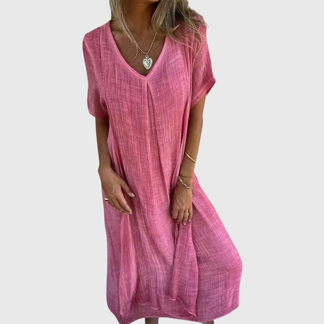 Vestido Mujer Elegante Ligero Cuello En V Transpirable Ajuste Holgado 2