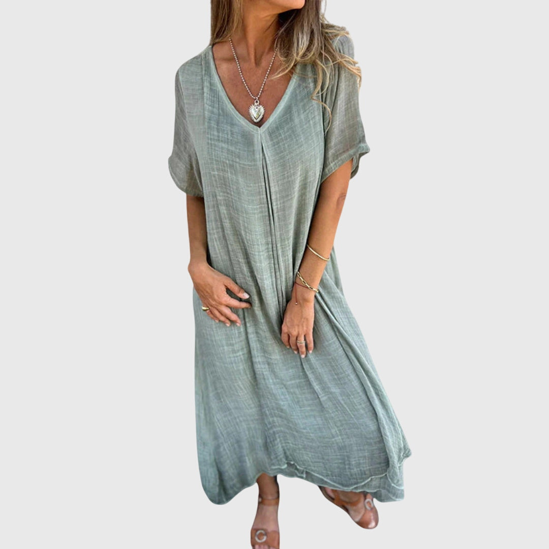 Vestido Mujer Elegante Ligero Cuello En V Transpirable Ajuste Holgado 5