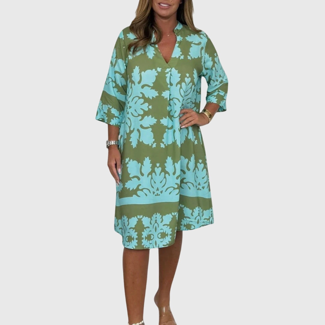 Vestido Mujer Elegante Primavera Estampado Escote en V Sin Mangas 0