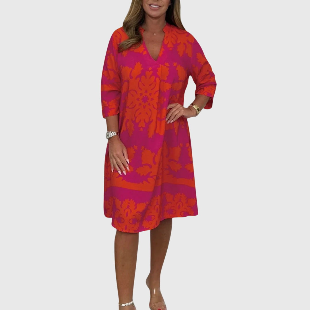 Vestido Mujer Elegante Primavera Estampado Escote en V Sin Mangas 1