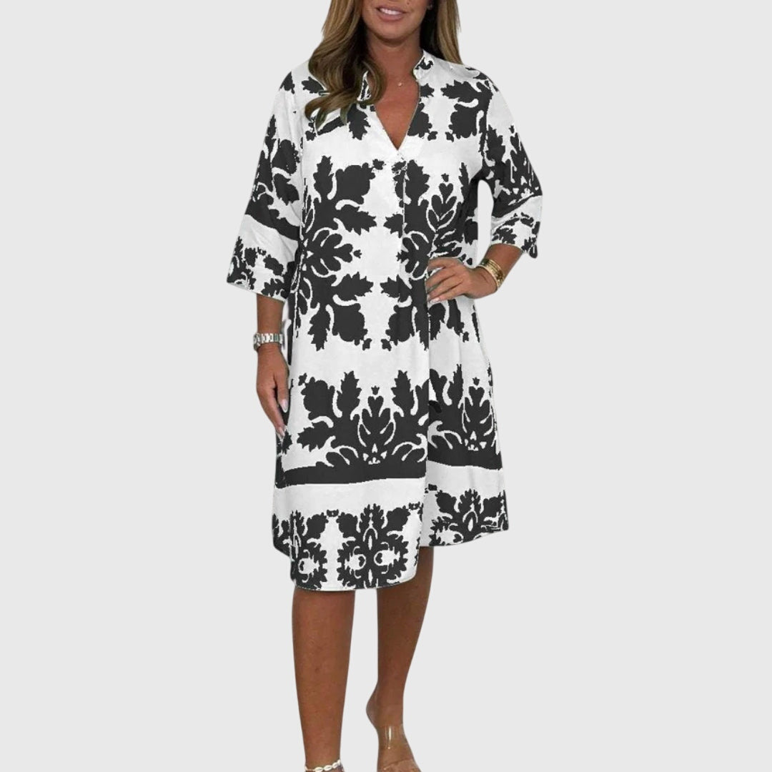 Vestido Mujer Elegante Primavera Estampado Escote en V Sin Mangas 3