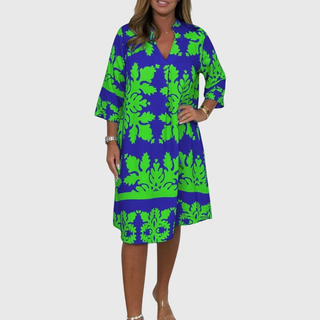 Vestido Mujer Elegante Primavera Estampado Escote en V Sin Mangas 5