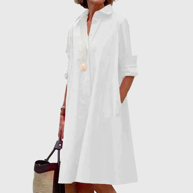 Vestido Mujer Elegante Tela Fluida con Bolsillos, Diseño Relajado y Casual 3