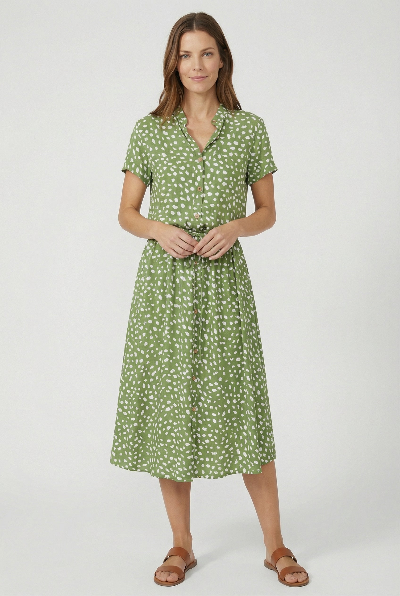 Vestido Mujer Floral Tela Ligera Manga Corta Casual Con Cuello Vuelto 11