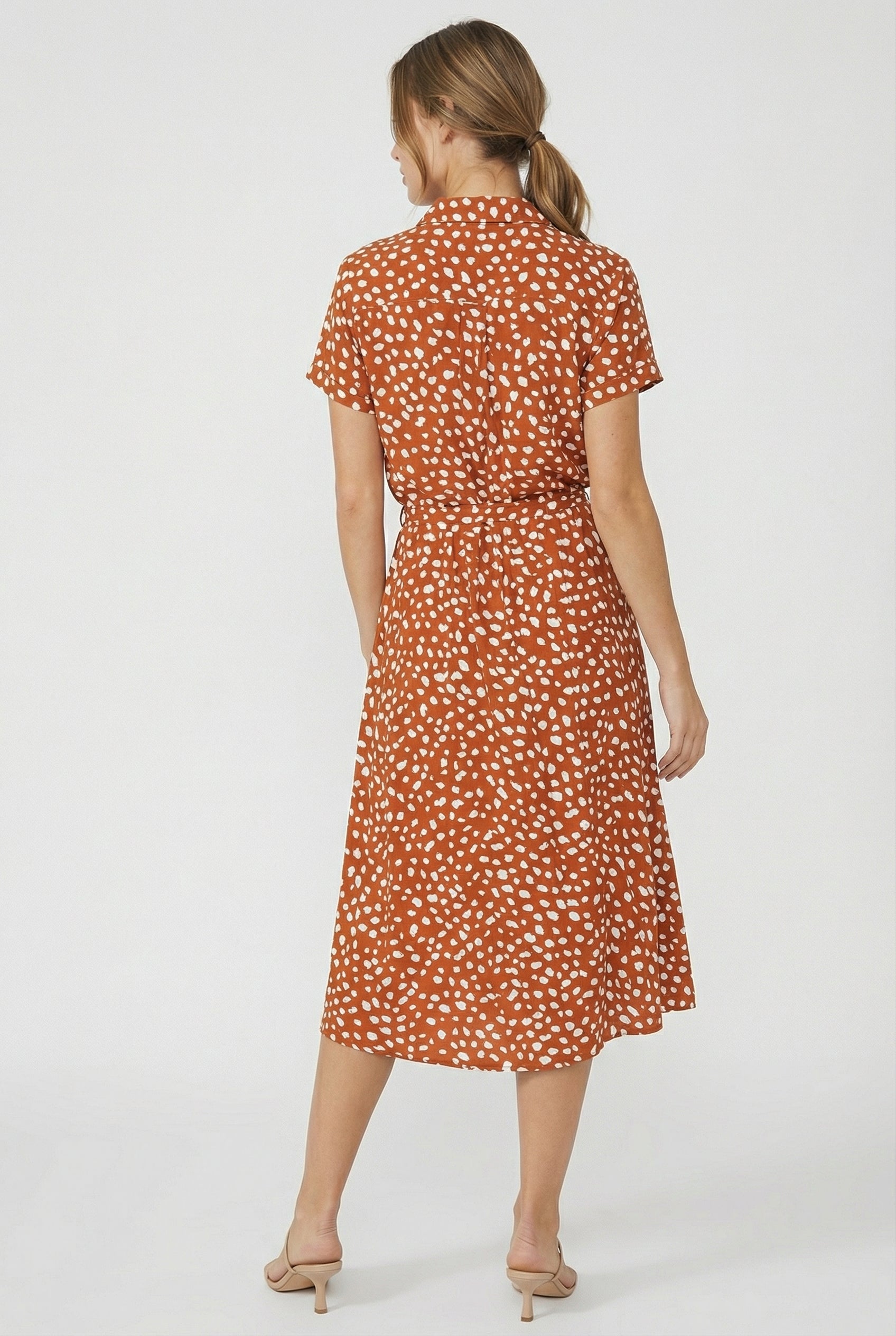Vestido Mujer Floral Tela Ligera Manga Corta Casual Con Cuello Vuelto 2