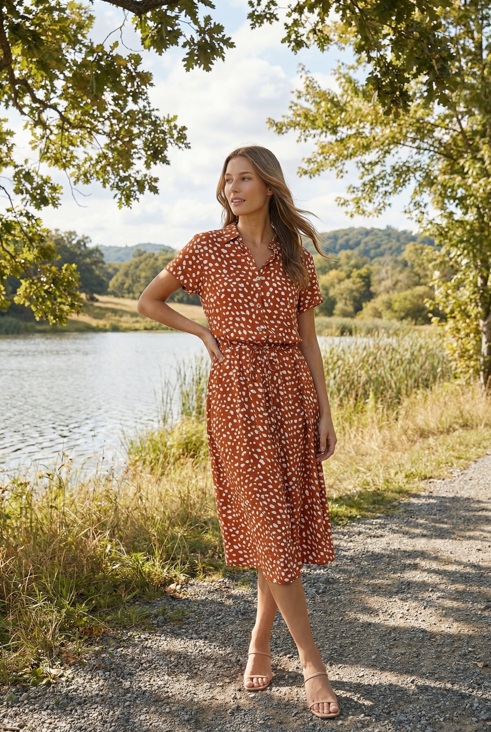 Vestido Mujer Floral Tela Ligera Manga Corta Casual Con Cuello Vuelto 3
