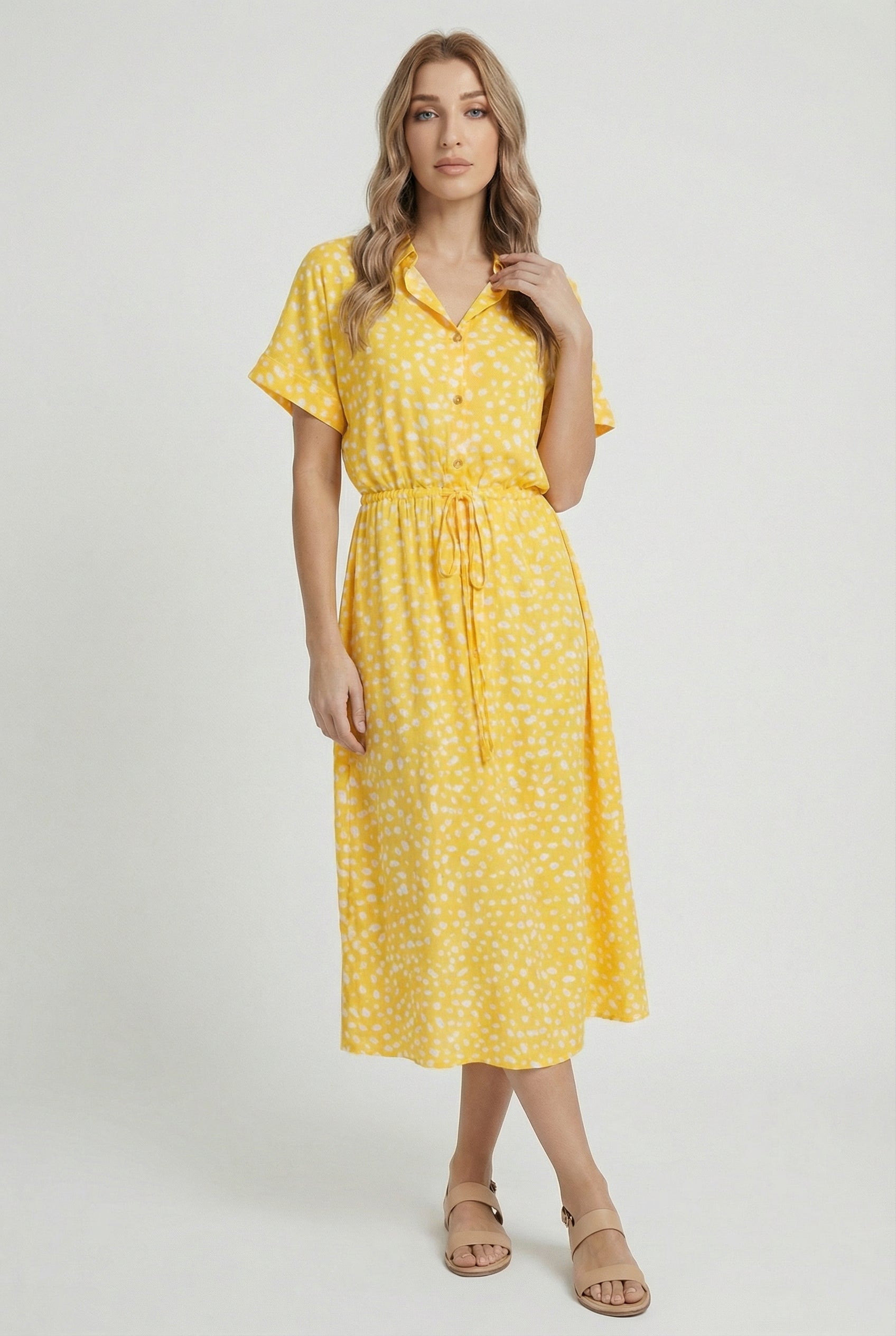 Vestido Mujer Floral Tela Ligera Manga Corta Casual Con Cuello Vuelto 6