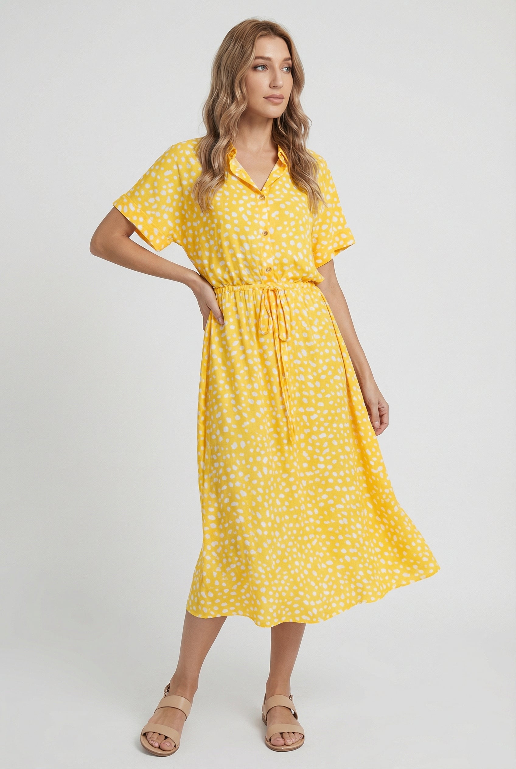 Vestido Mujer Floral Tela Ligera Manga Corta Casual Con Cuello Vuelto 7