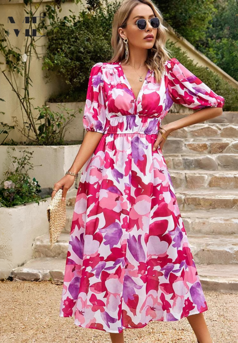 Vestido Mujer Floral Tela Suave Ajuste Relajado Elegante para Fiesta 11
