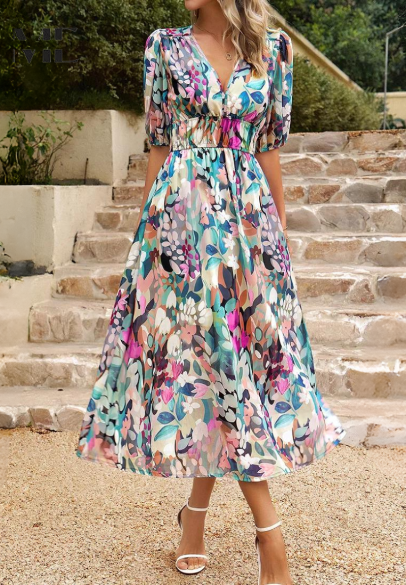 Vestido Mujer Floral Tela Suave Ajuste Relajado Elegante para Fiesta 3