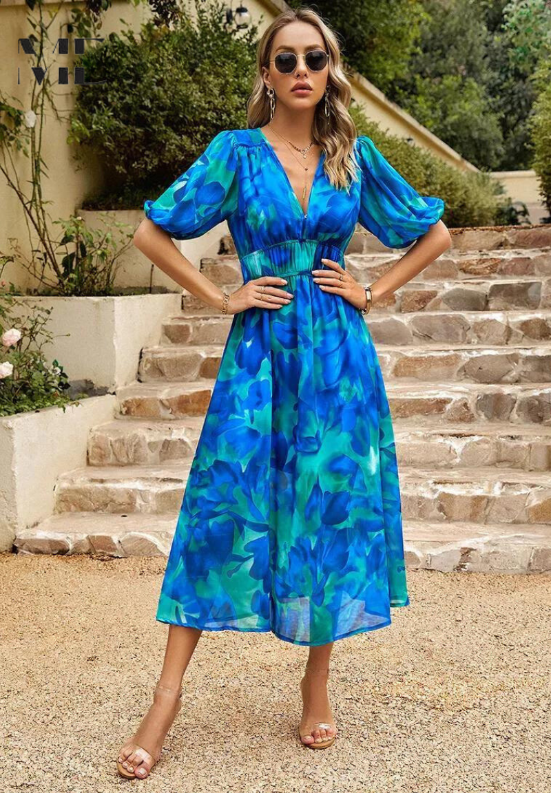 Vestido Mujer Floral Tela Suave Ajuste Relajado Elegante para Fiesta 9