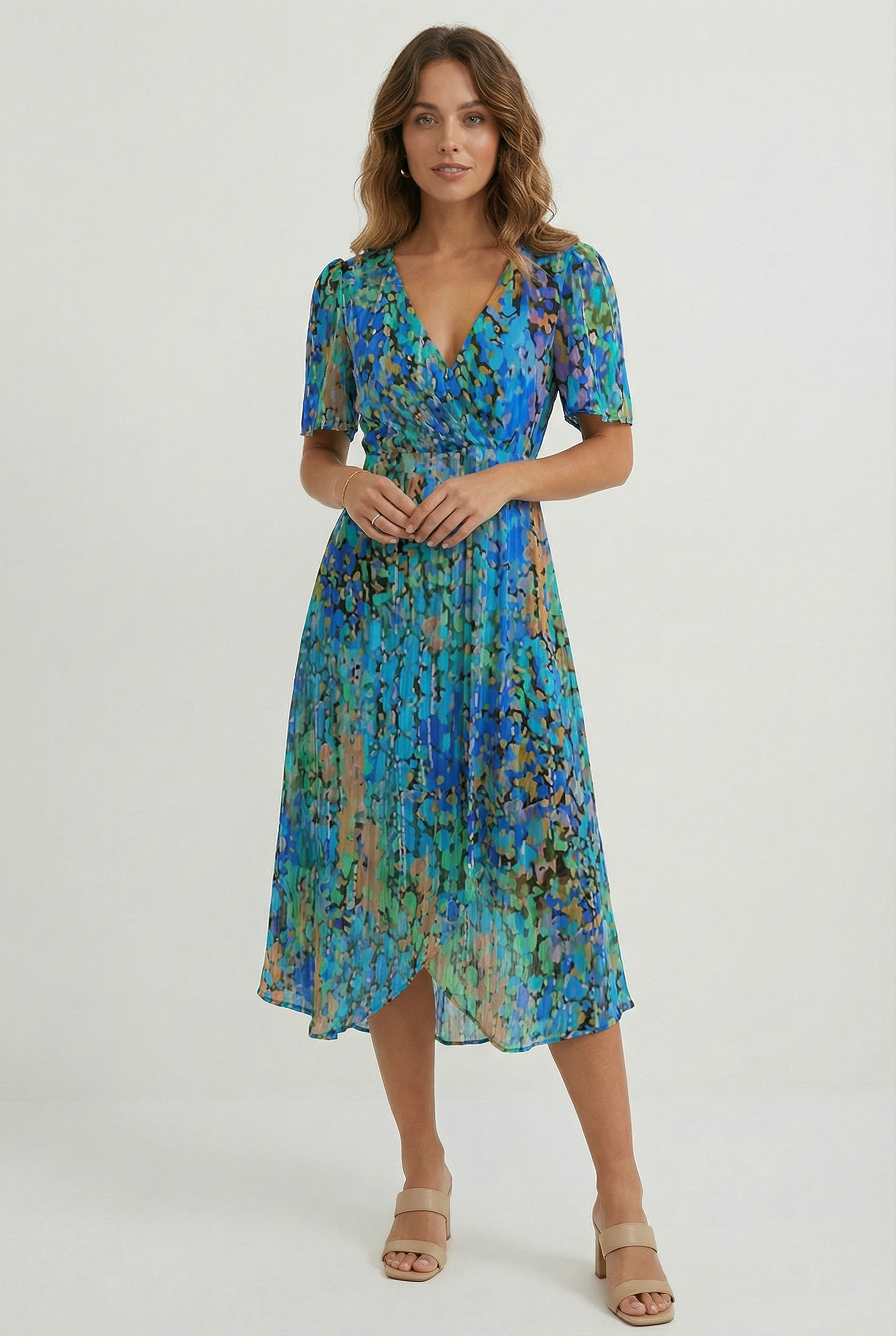 Vestido Mujer Midi Lino Floral Elegante Con Silueta Fluida Para Fiesta 0