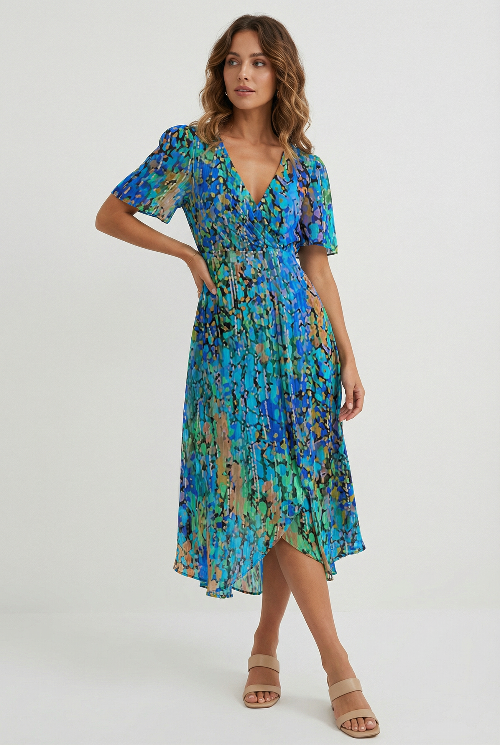 Vestido Mujer Midi Lino Floral Elegante Con Silueta Fluida Para Fiesta 1