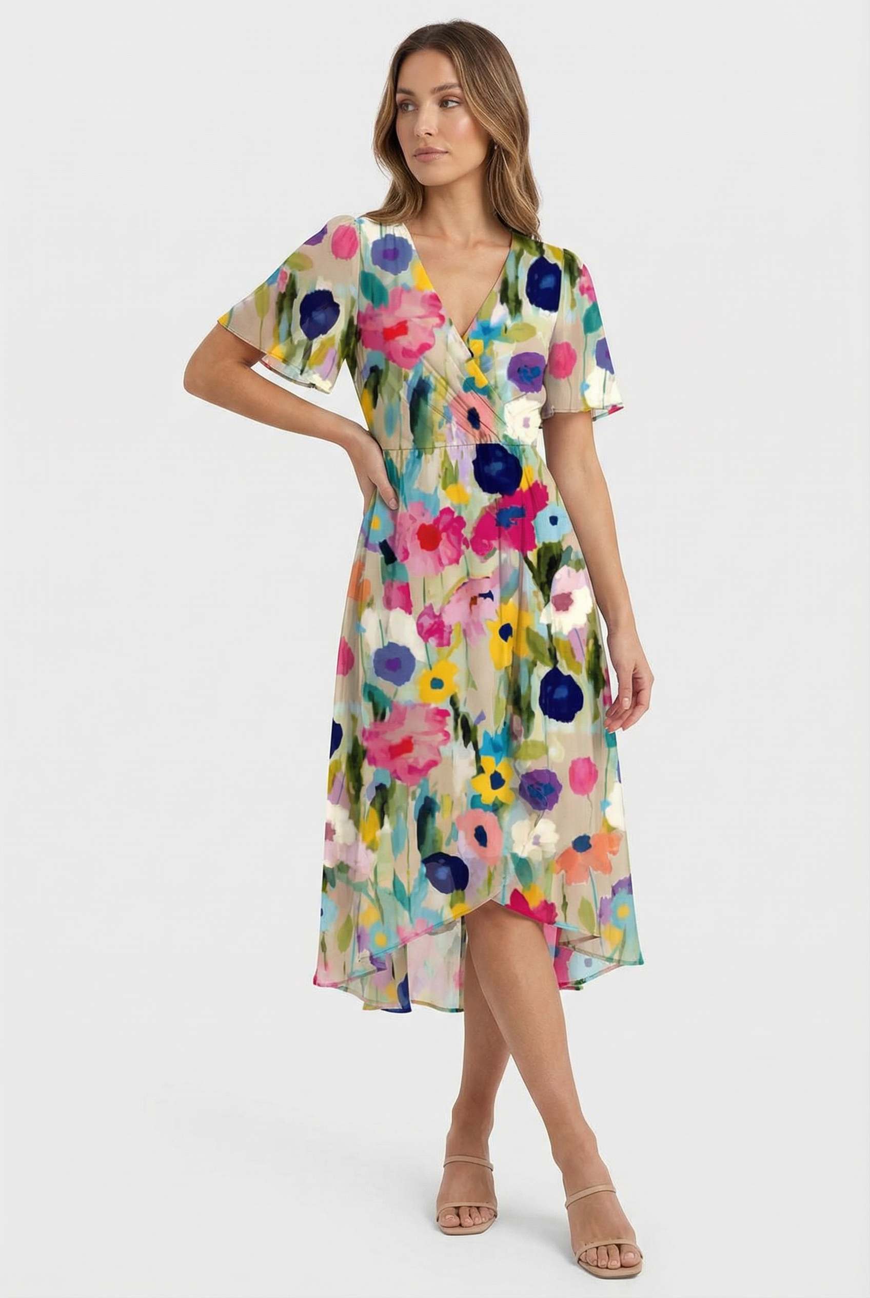 Vestido Mujer Midi Lino Floral Elegante Con Silueta Fluida Para Fiesta 3