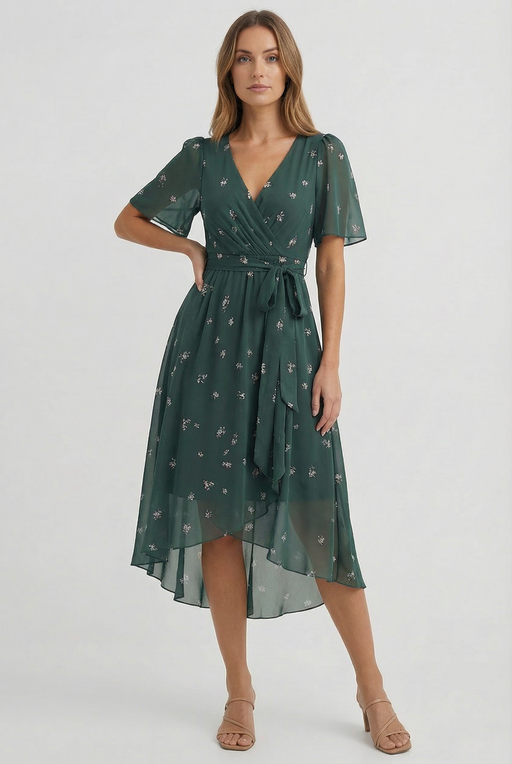 Vestido Mujer Midi Lino Floral Elegante Con Silueta Fluida Para Fiesta 4