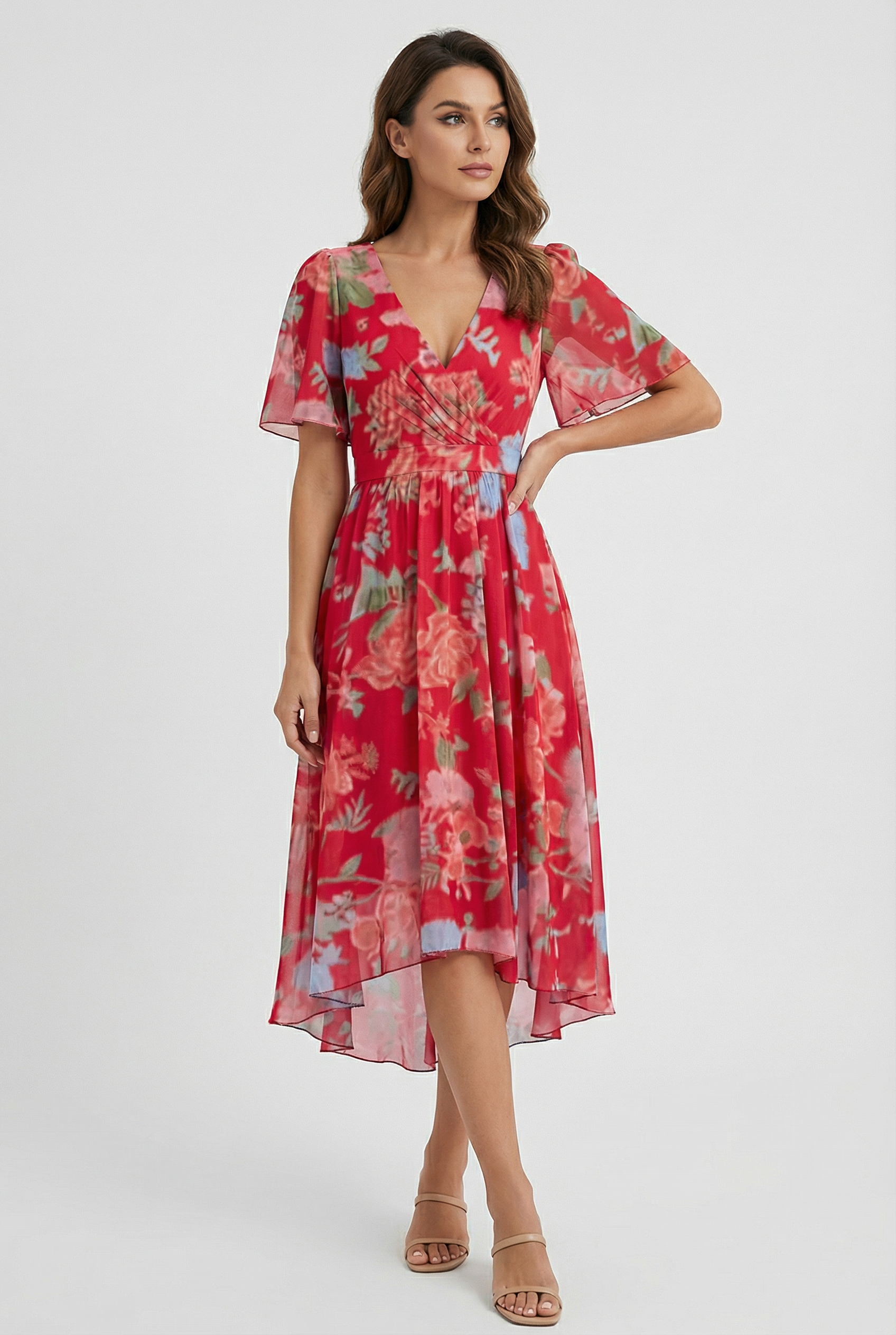 Vestido Mujer Midi Lino Floral Elegante Con Silueta Fluida Para Fiesta 6