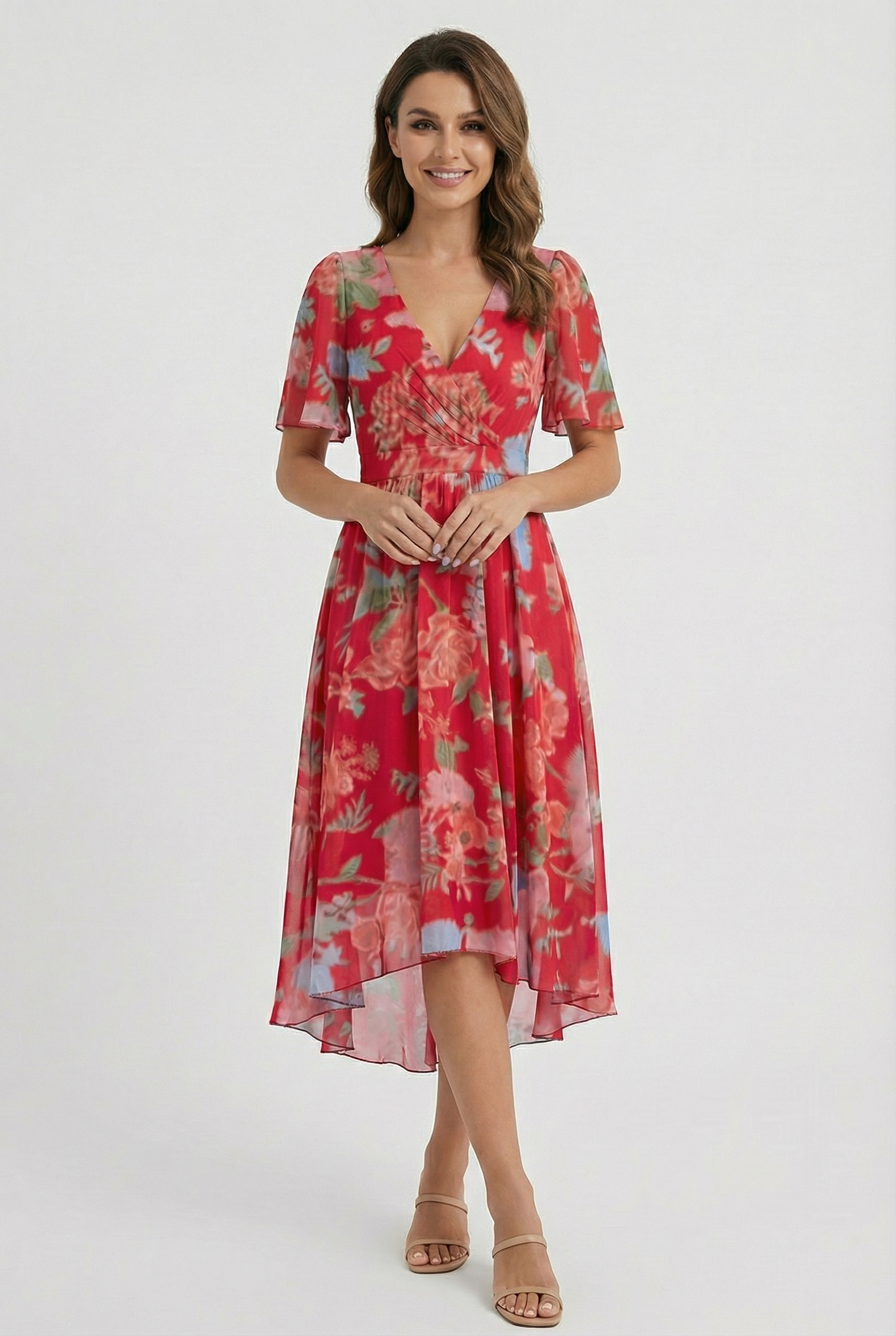 Vestido Mujer Midi Lino Floral Elegante Con Silueta Fluida Para Fiesta 7