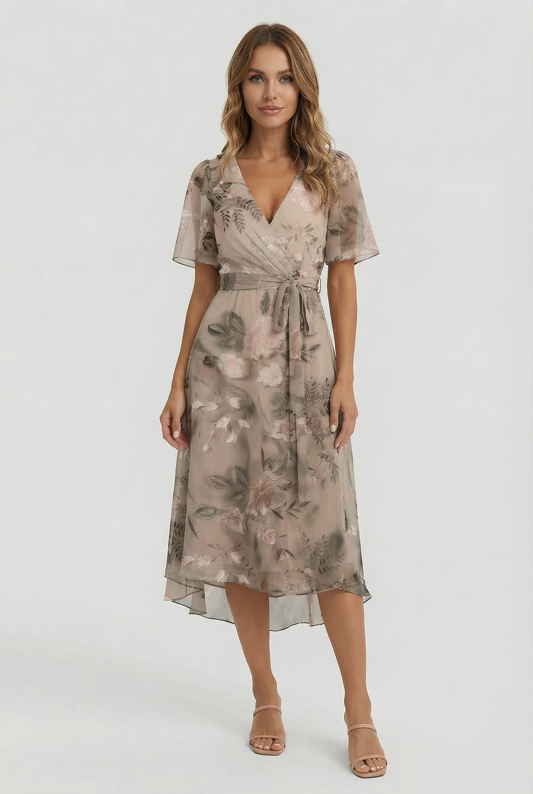 Vestido Mujer Midi Lino Floral Elegante Con Silueta Fluida Para Fiesta 8