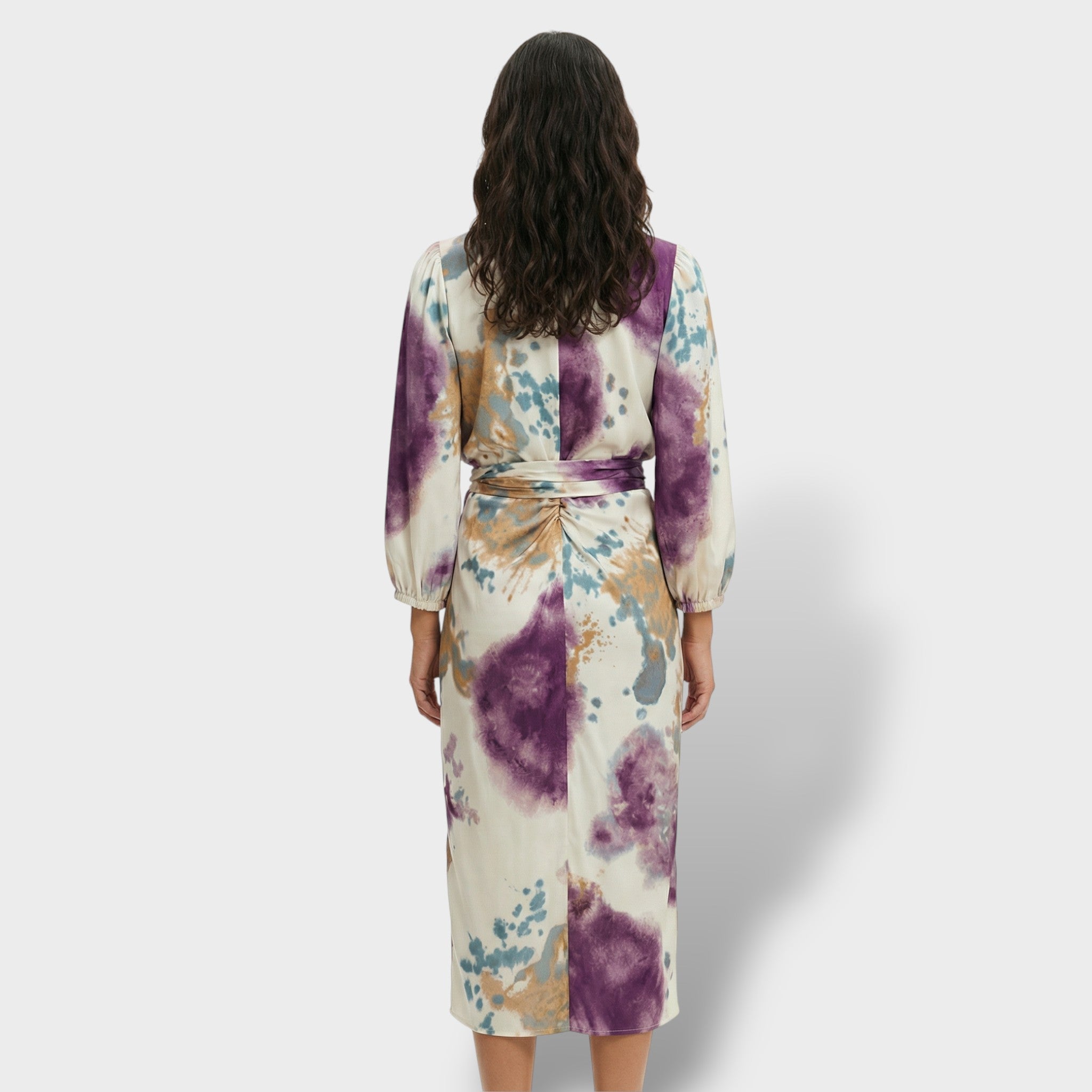 Vestido Mujer Midi Violeta Elegante con Escote en V para Invitada Boda y Fiesta 2
