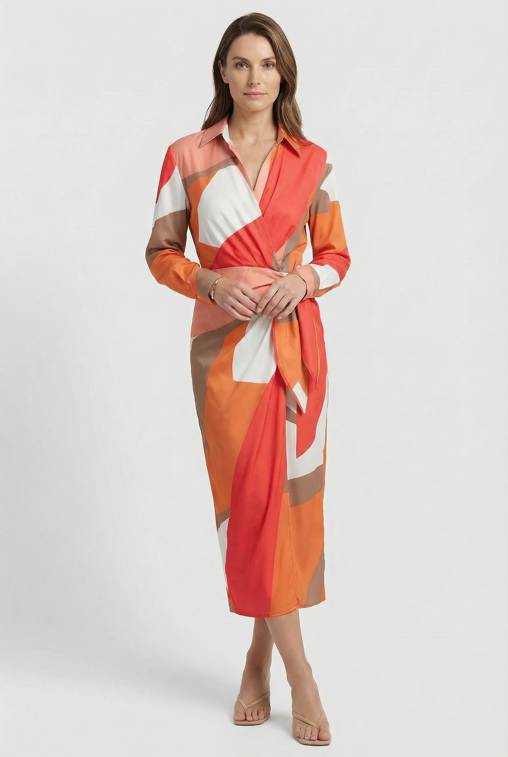 Vestido Mujer Poliéster Escote en V Lazo Ajustable Estilo Cruzado 9