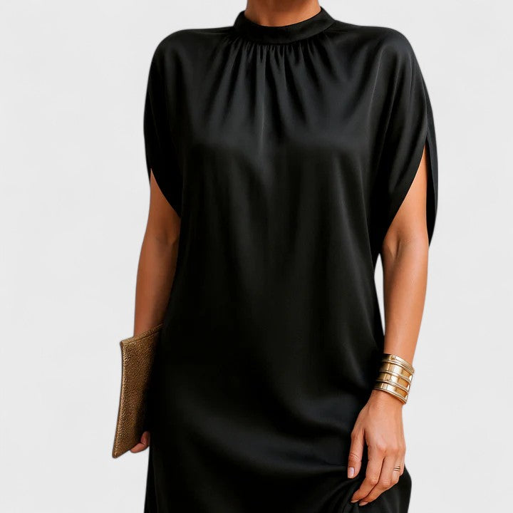 Vestido Mujer Viscosa Cuello en V Corte Recto Elegante para Fiesta y Ocasiones Especiales 1