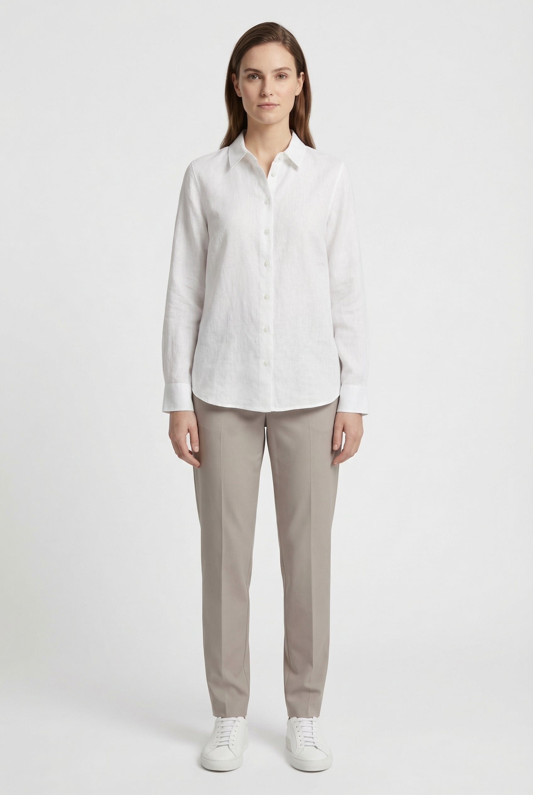 Mujer Camisa Casual Algodón Cuello Clásico Bajo Redondeado