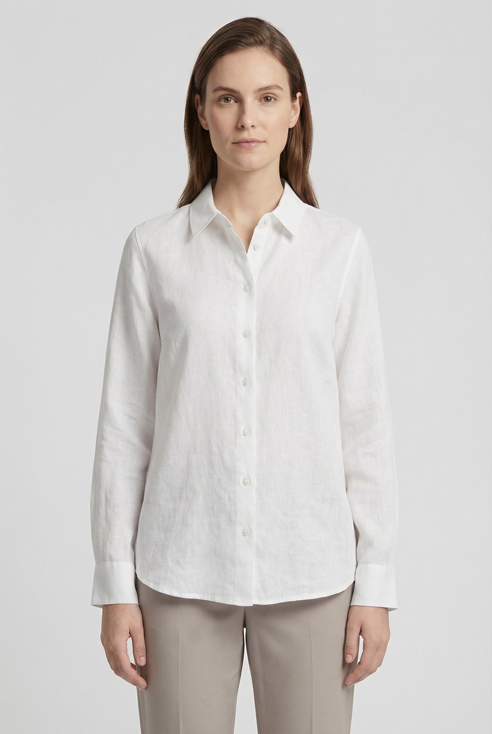 Mujer Camisa Casual Algodón Cuello Clásico Bajo Redondeado