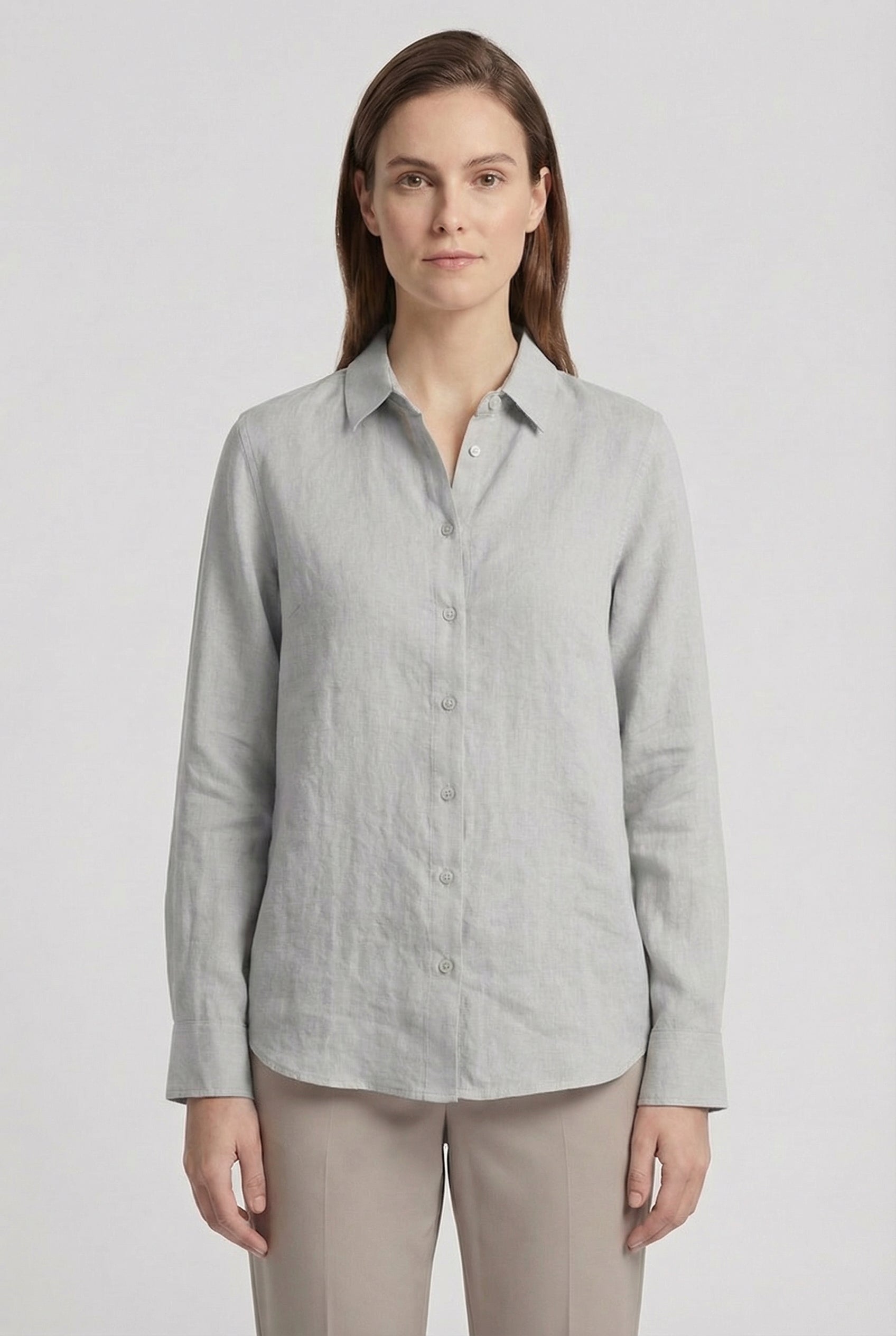 Mujer Camisa Casual Algodón Cuello Clásico Bajo Redondeado