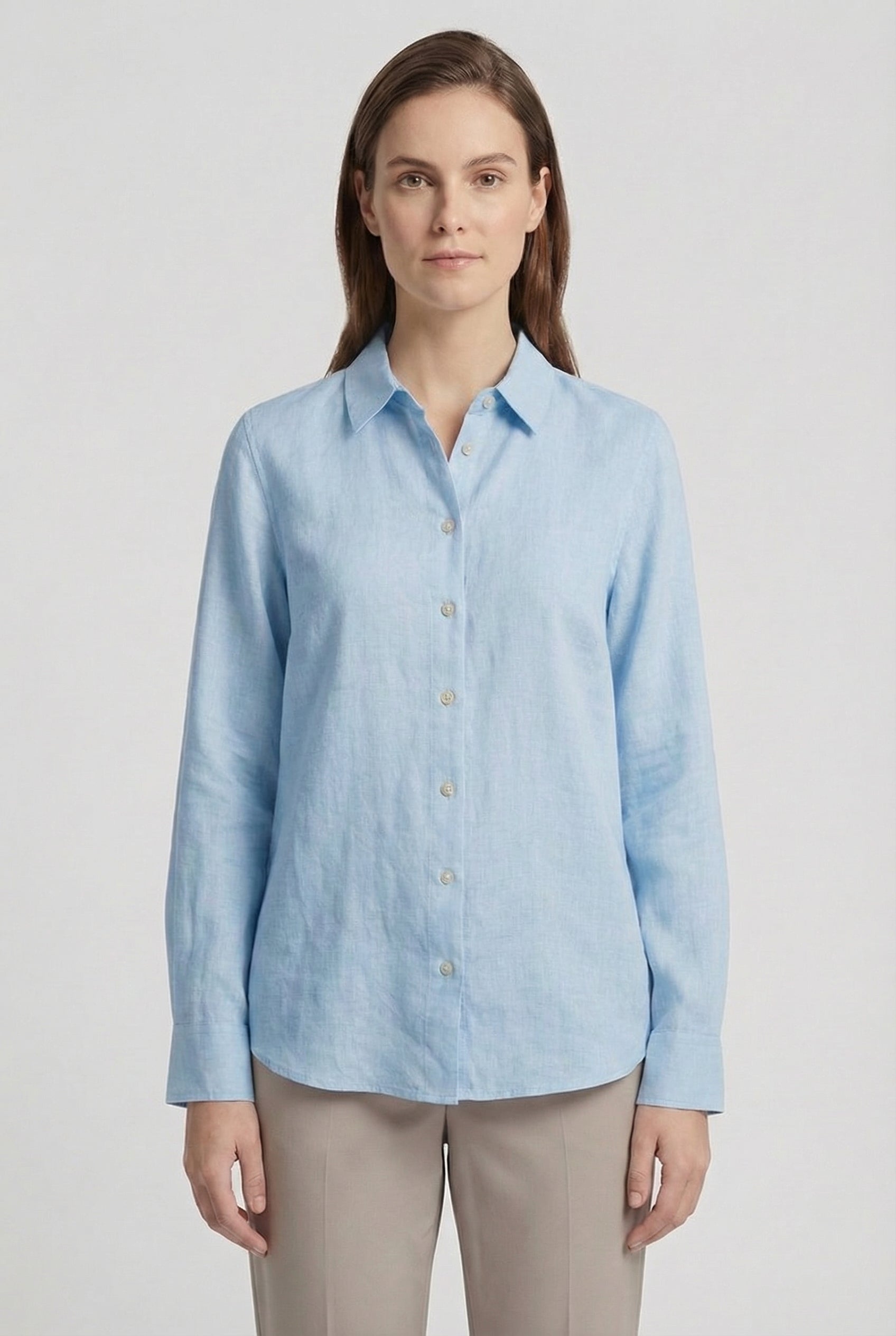 Mujer Camisa Casual Algodón Cuello Clásico Bajo Redondeado