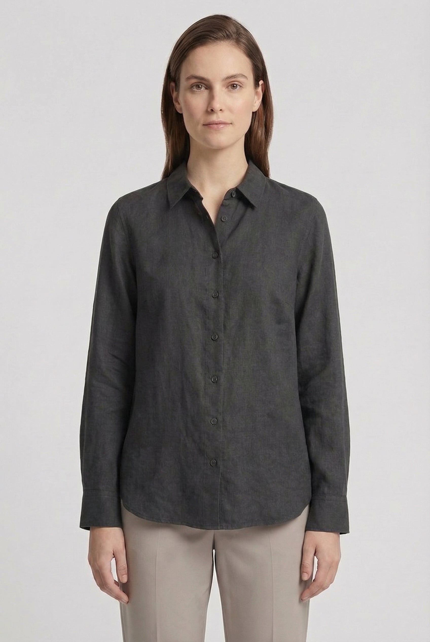Mujer Camisa Casual Algodón Cuello Clásico Bajo Redondeado