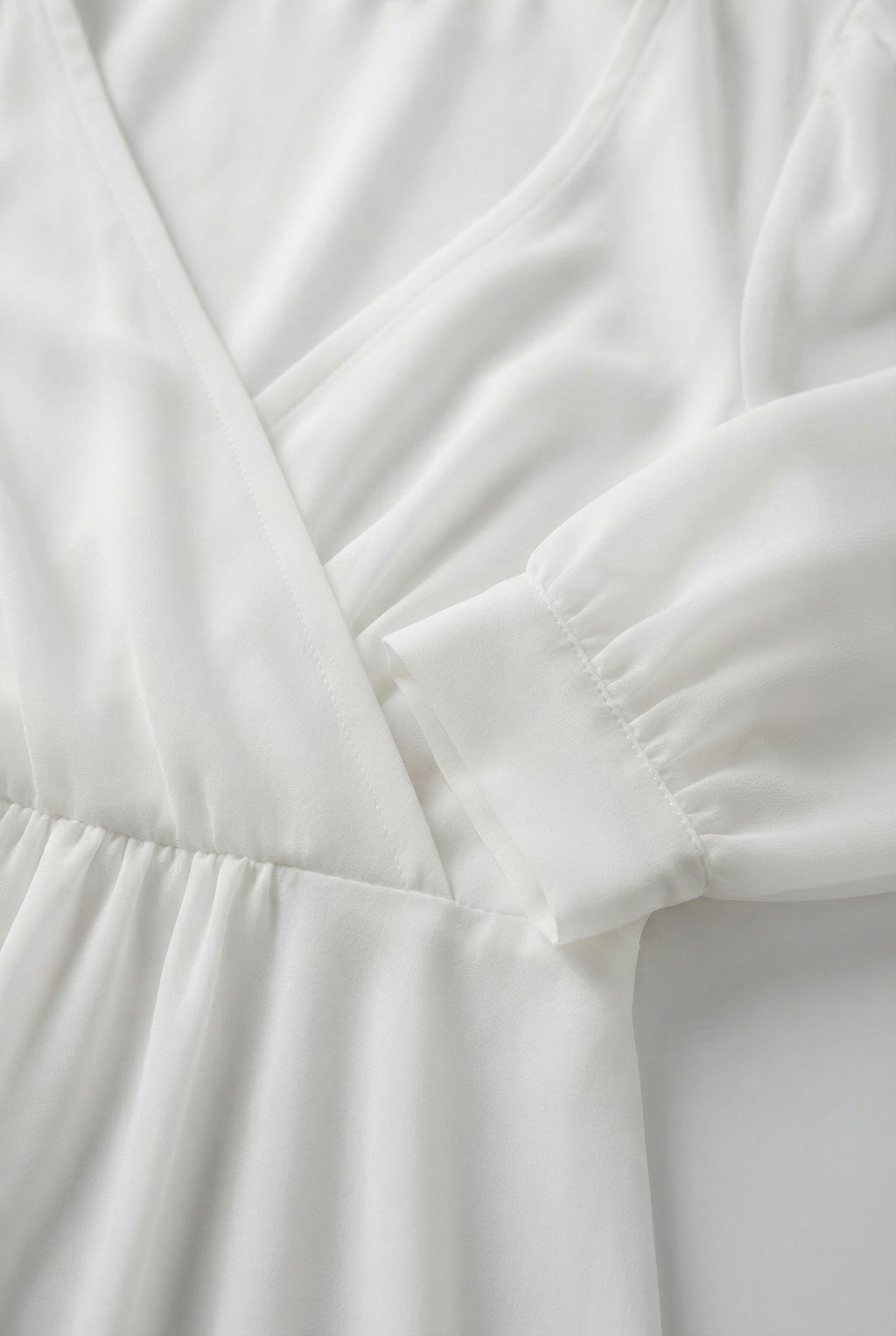 Vestido Midi Mujer Poliéster Blanco con Mangas Obispo y Escote en V