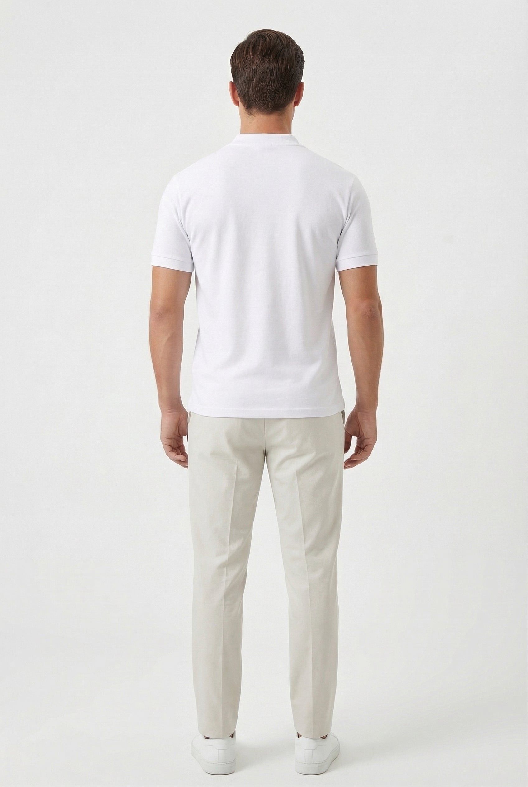 Camisa Hombre Algodón Slim-Fit Cuello en V Manga Corta Casual
