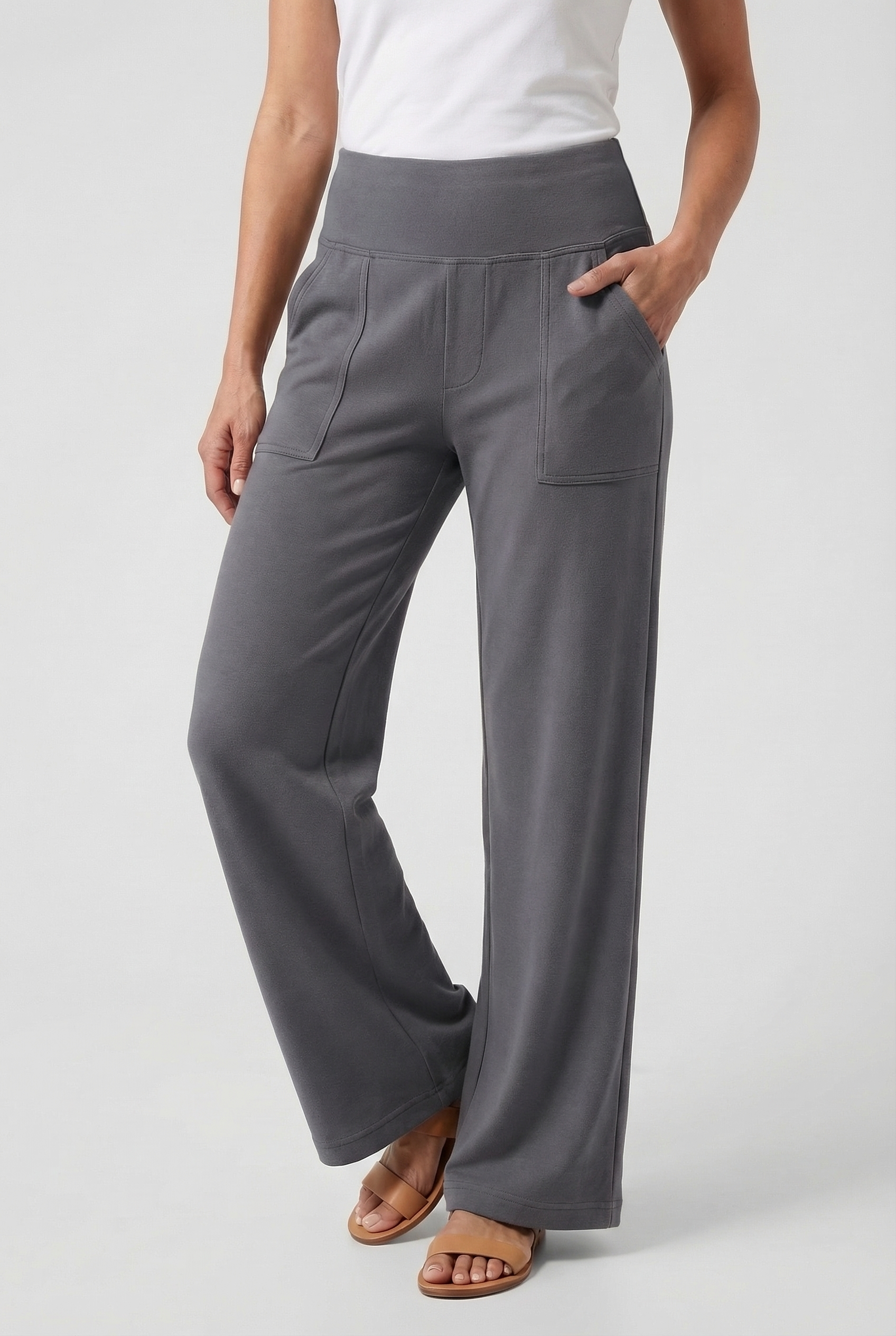 Pantalones Mujer Palazzo Talle Alto Ajuste Relajado Con Bolsillos Funcionales