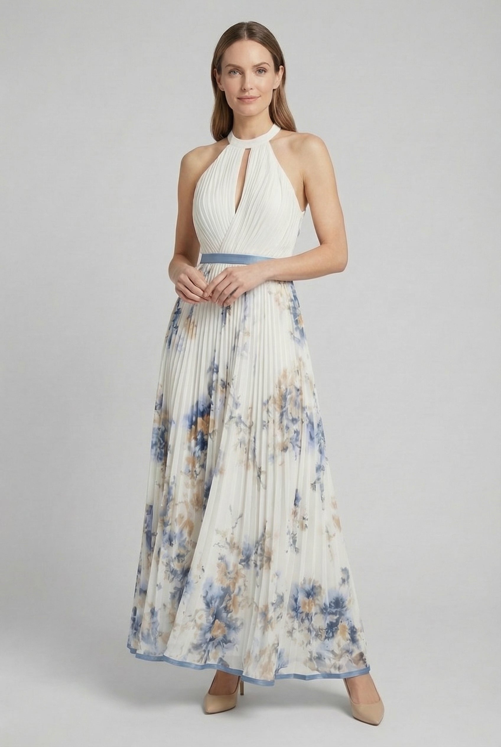 Mujer Vestido Midi Acampanado Floral Sin Mangas Escote en V